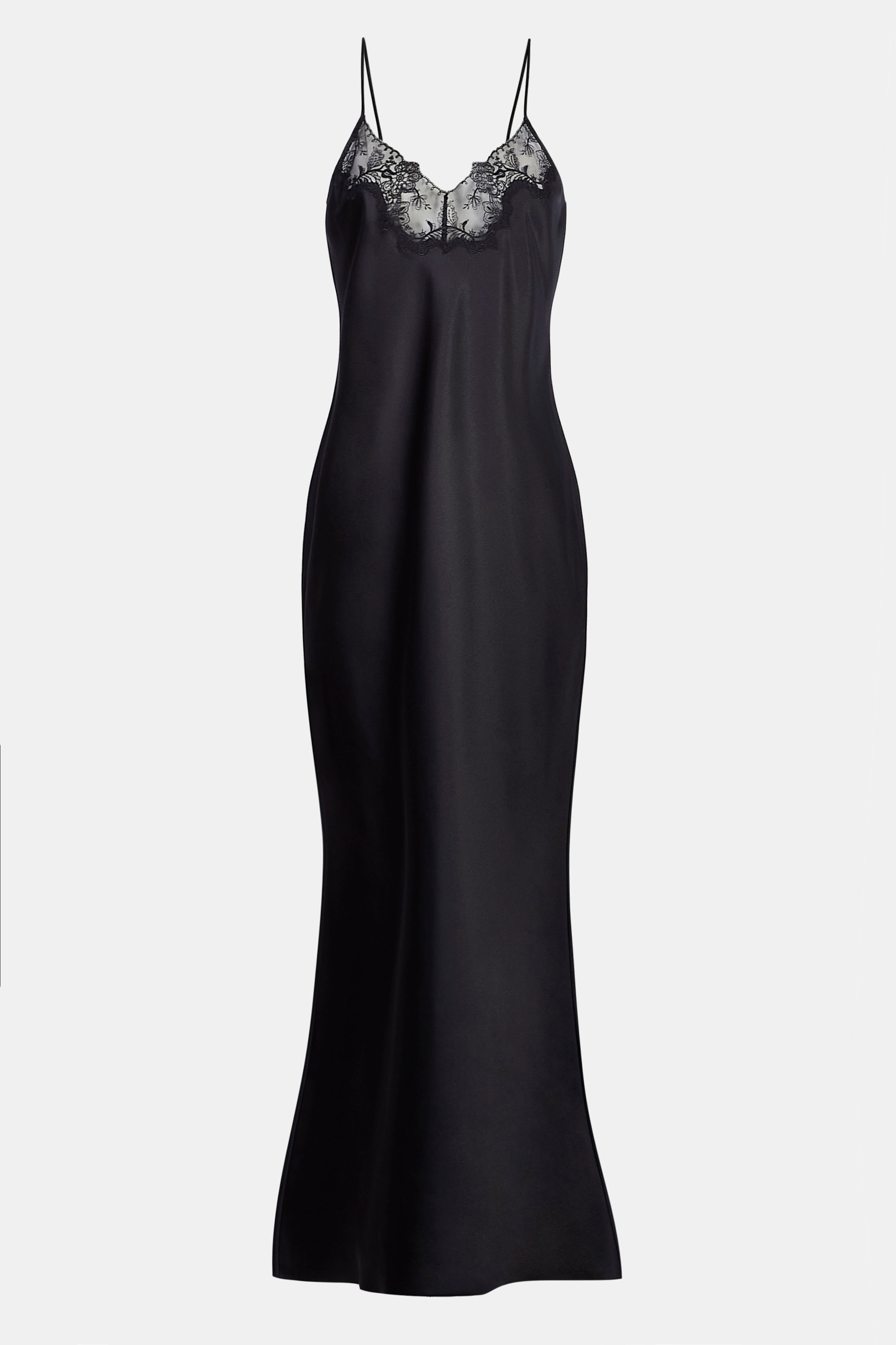 Satin Lace Detail Camisole Maxi Dress - Black