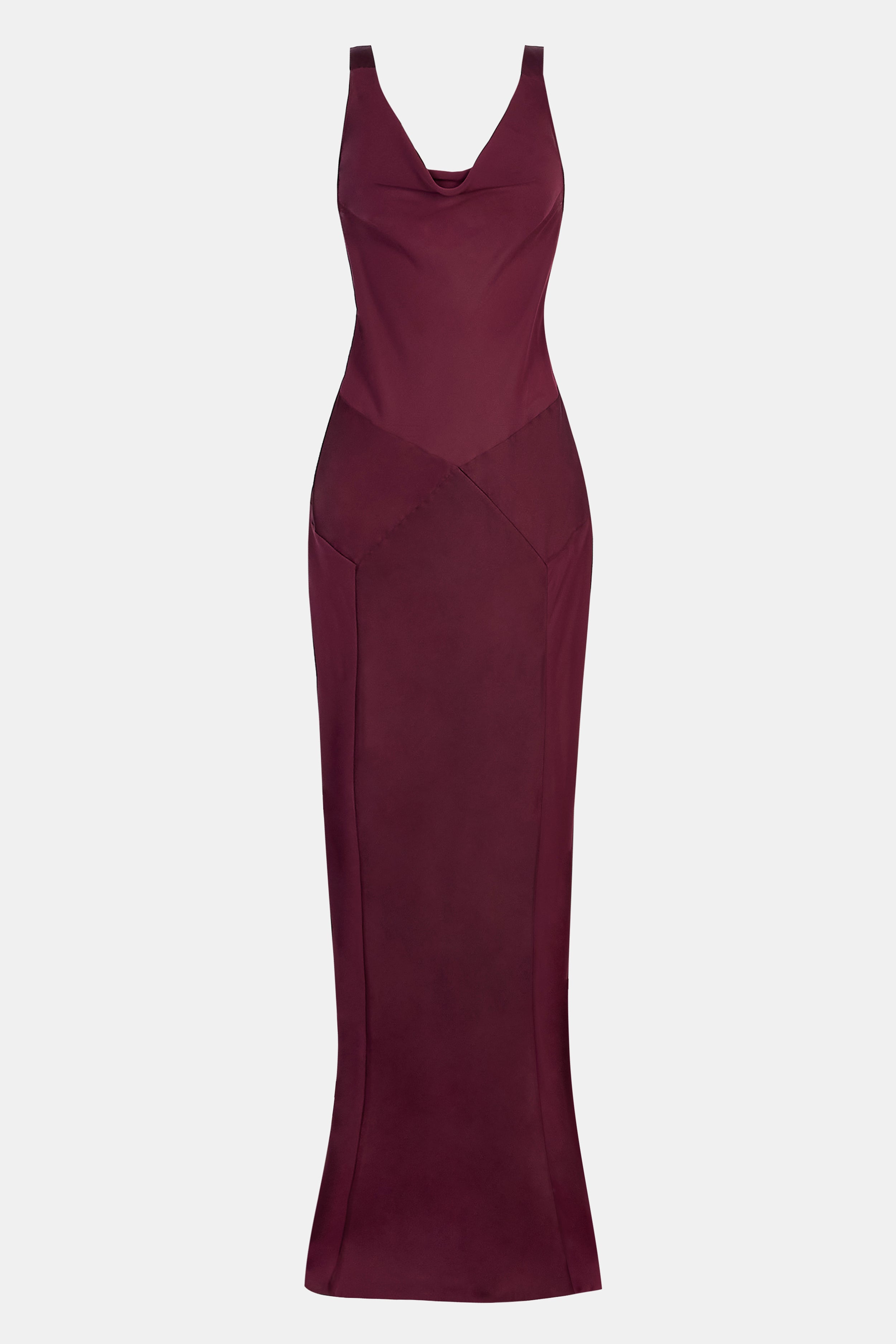 Cowl Neck Satin Panel Gown - Mulberry