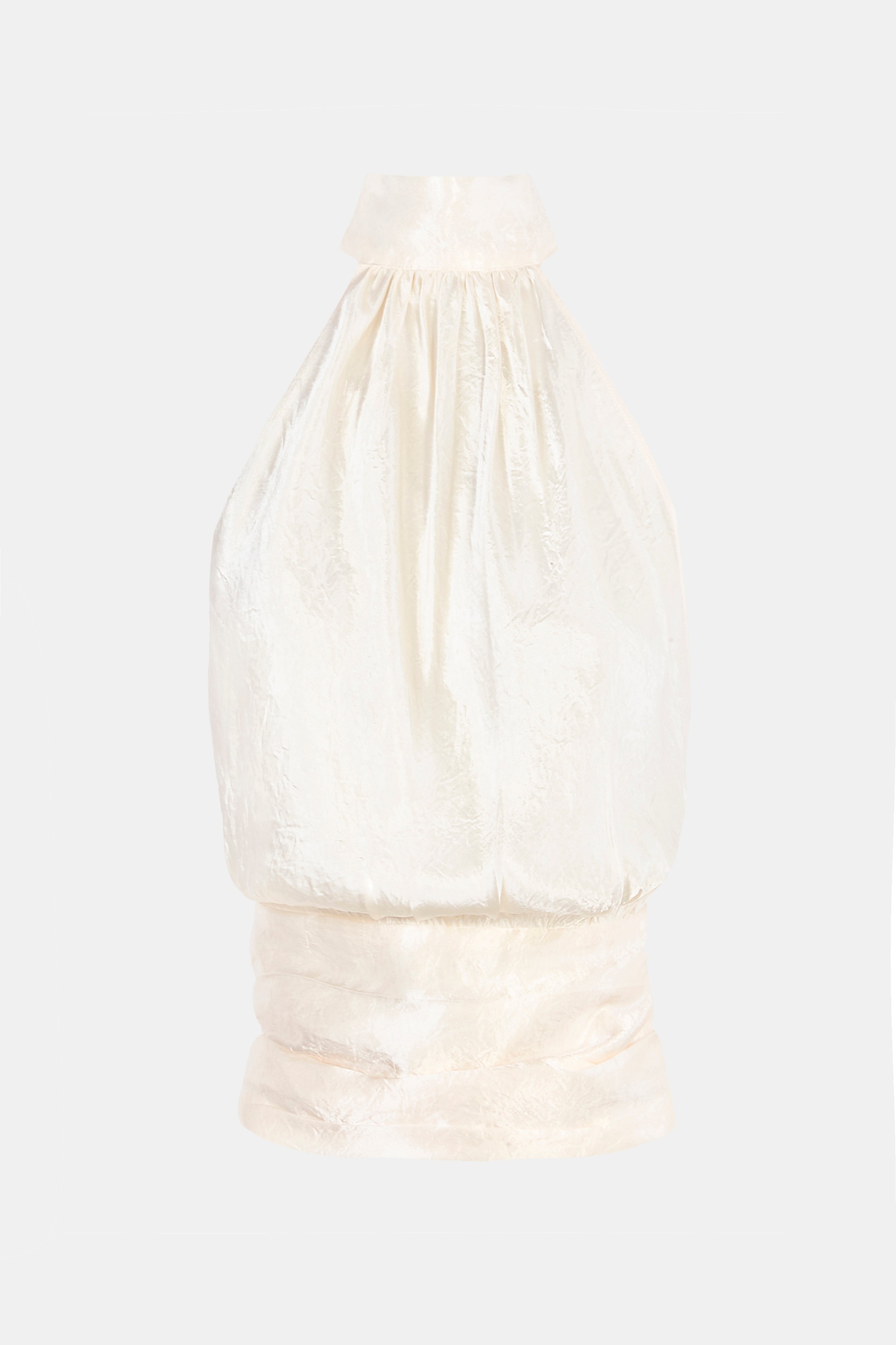 Crushed Satin Backless Halterneck Top - Champagne