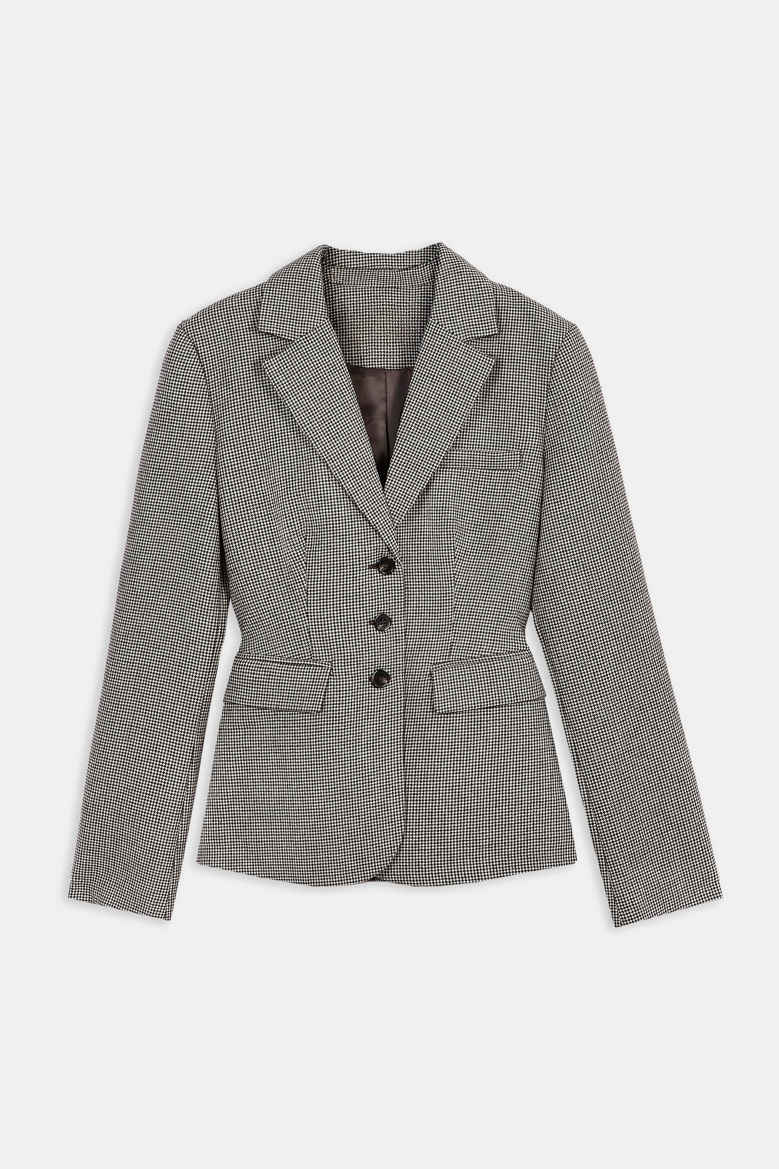 Single Breasted Cinched Waist Blazer - Houndstooth