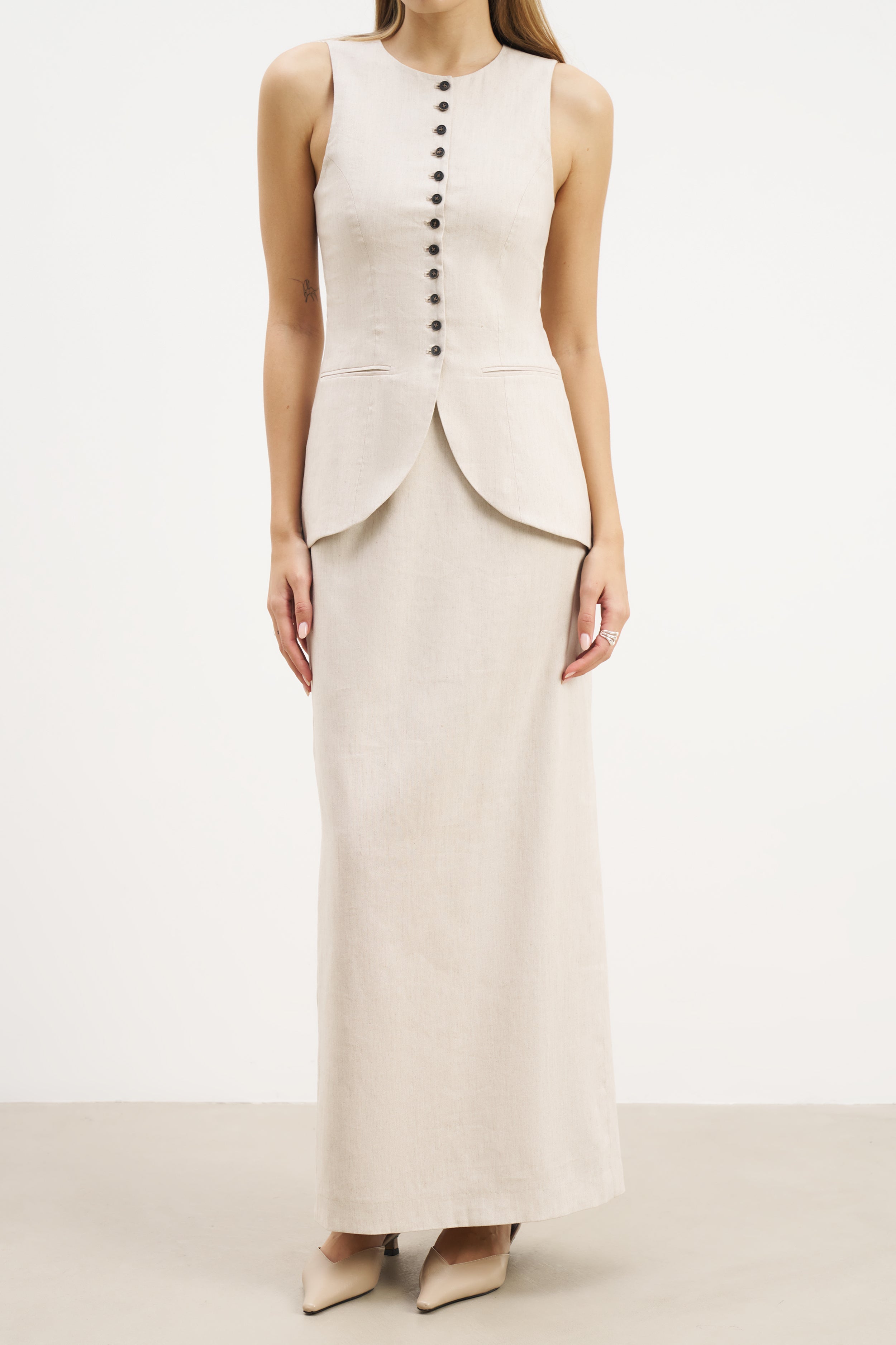 Mid Rise Linen Maxi Skirt - Birch