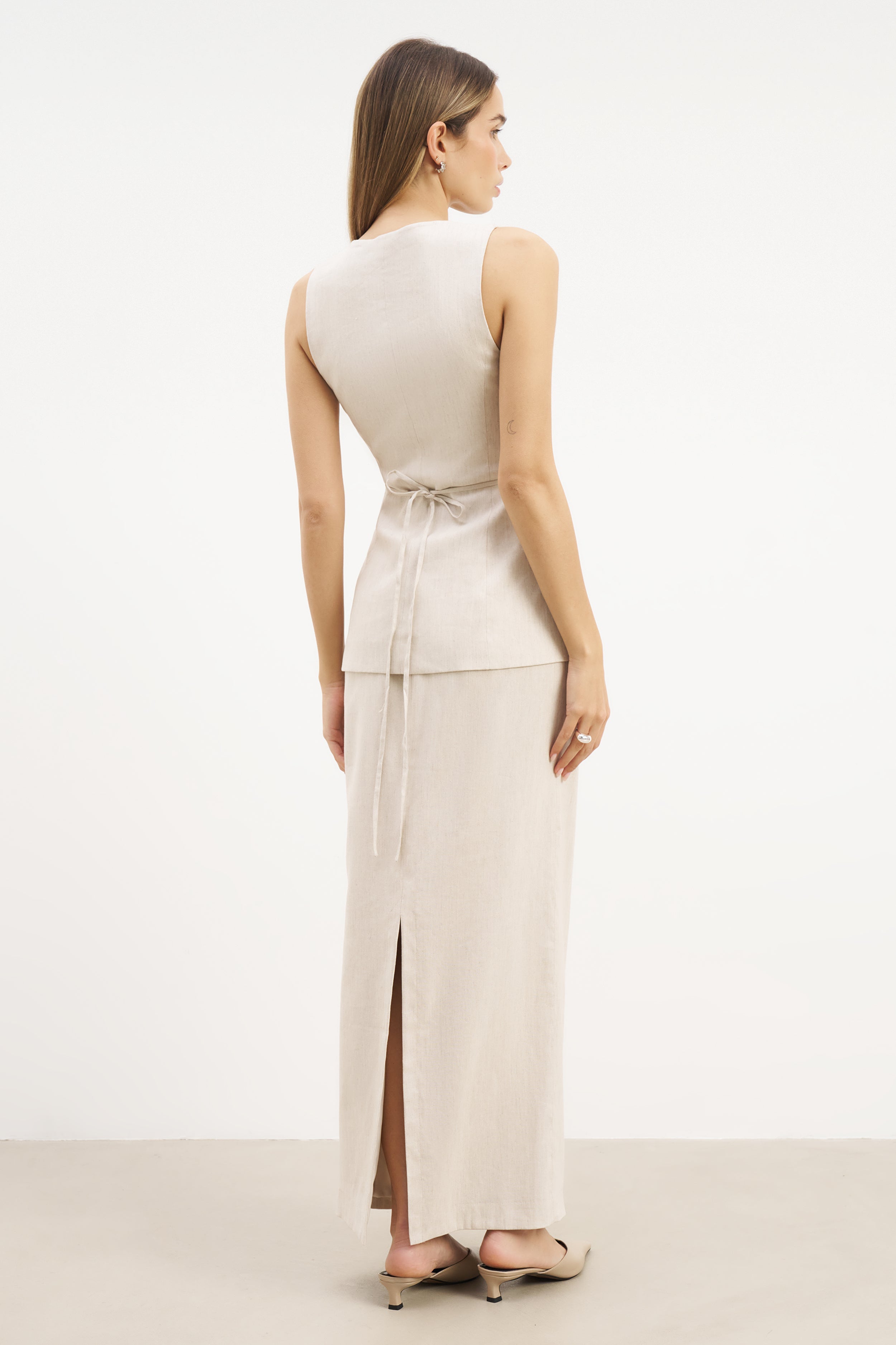 Mid Rise Linen Maxi Skirt - Birch