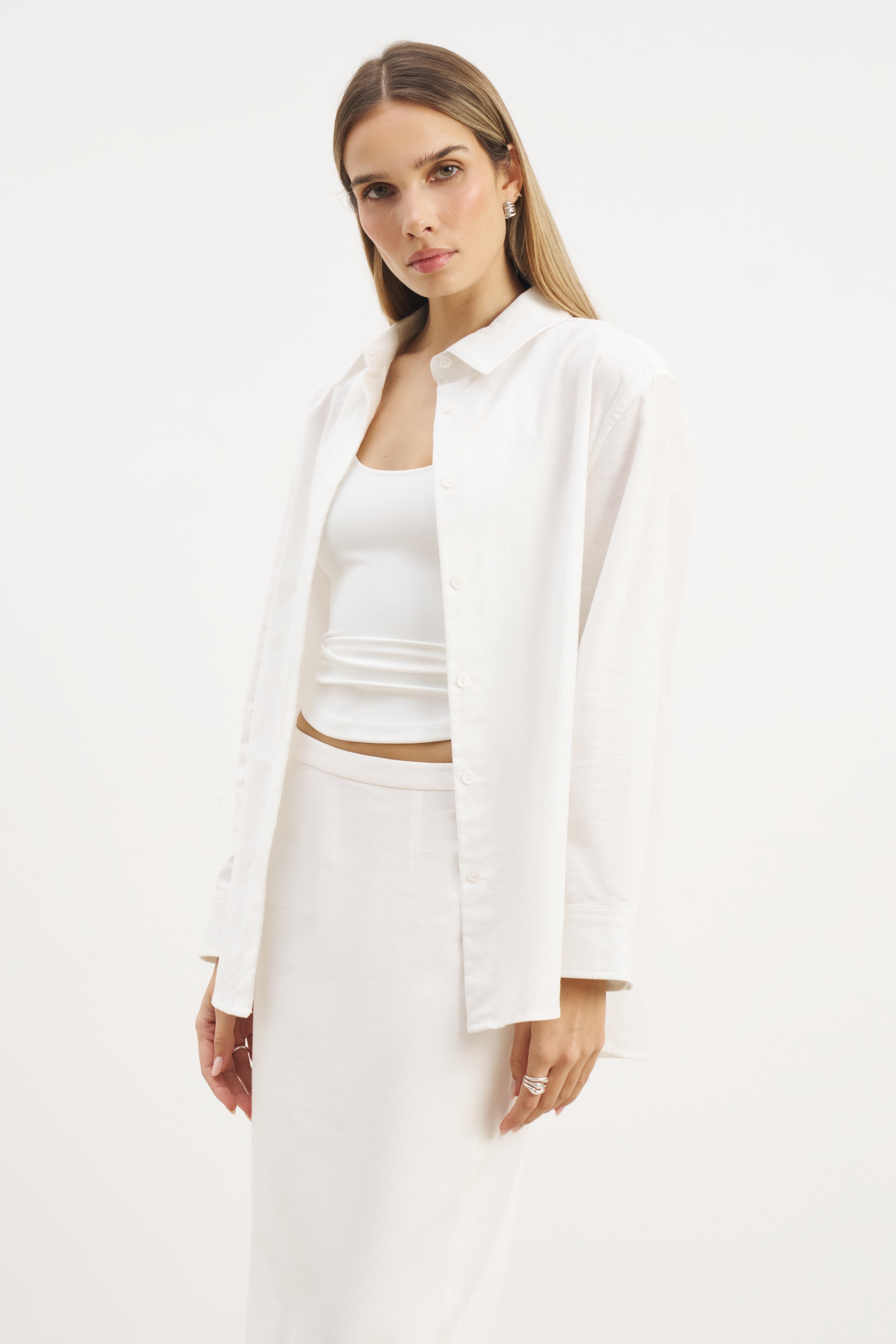 Mid Rise Linen Maxi Skirt - White