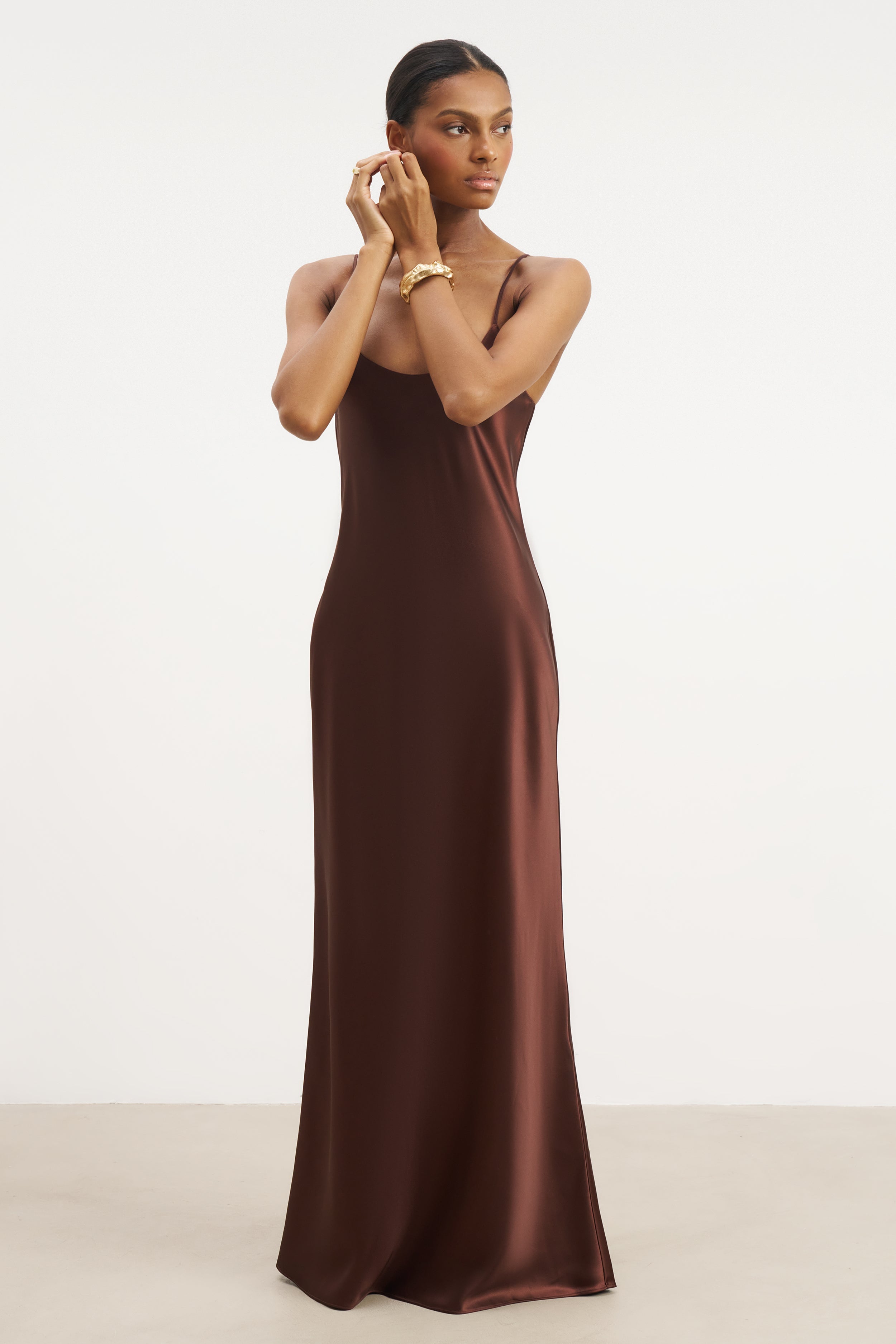 Satin Scoop Neck Camisole Maxi Dress - Carob