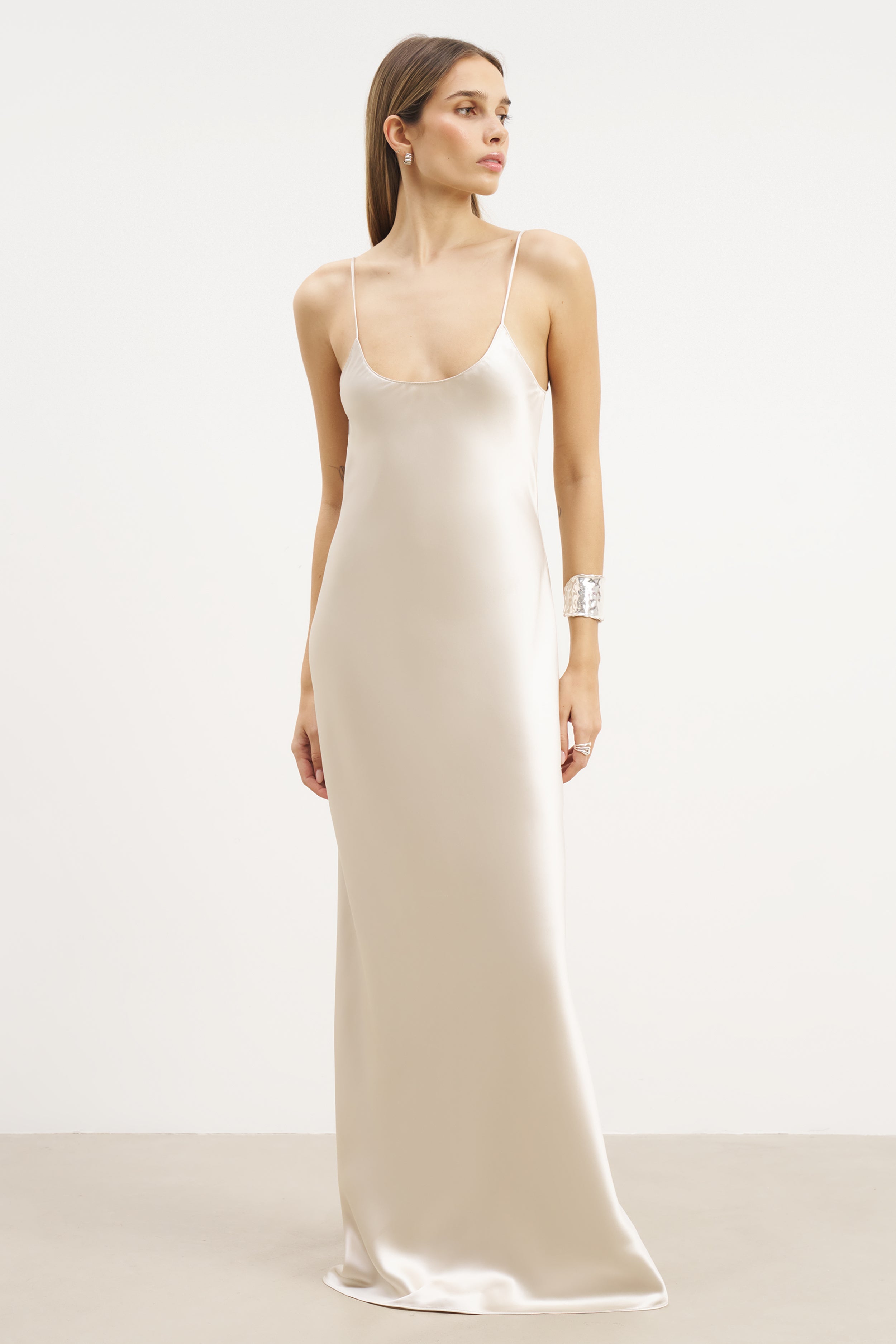 Satin Scoop Neck Camisole Maxi Dress - Champagne