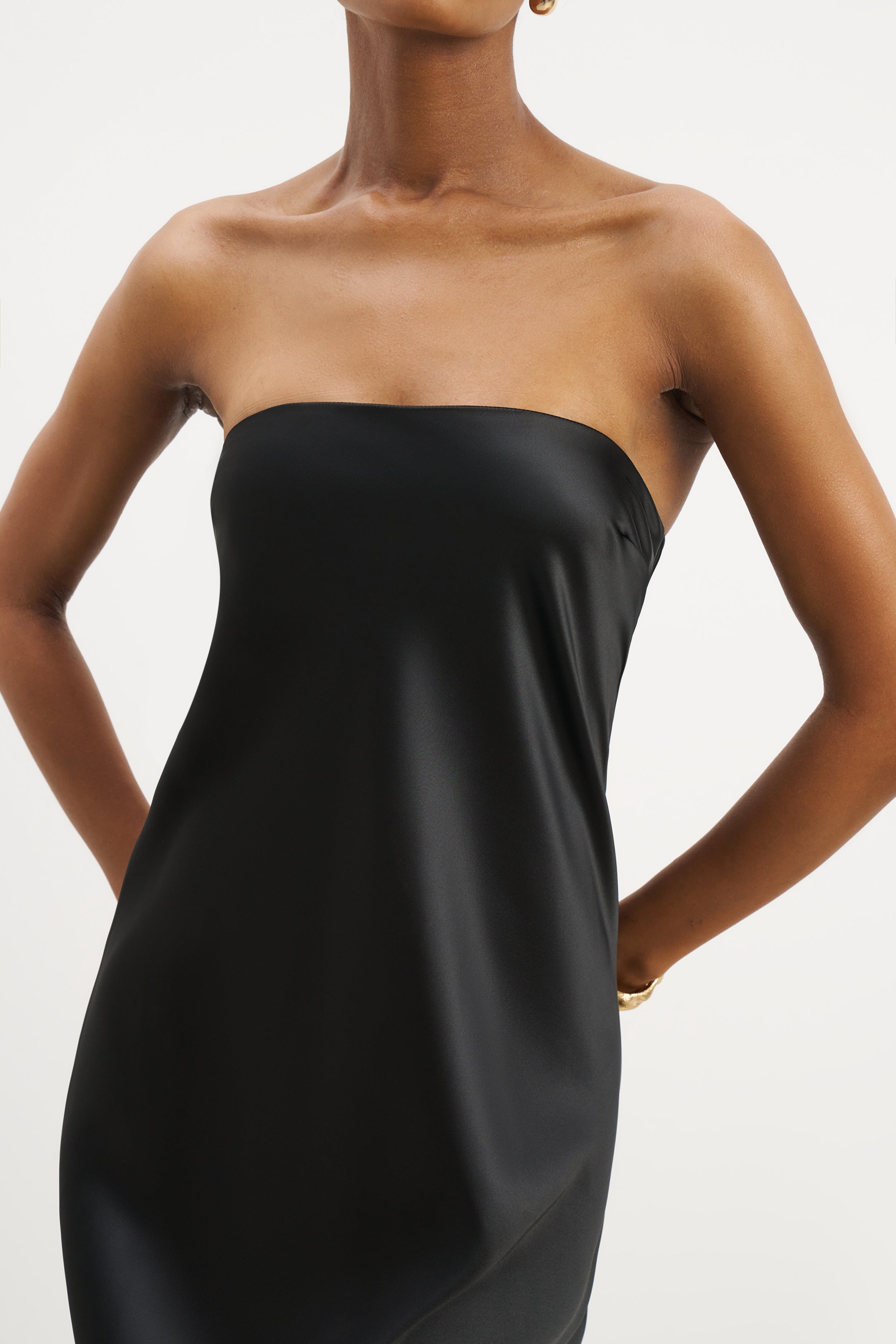 Satin Cowl Back Maxi Dress - Black