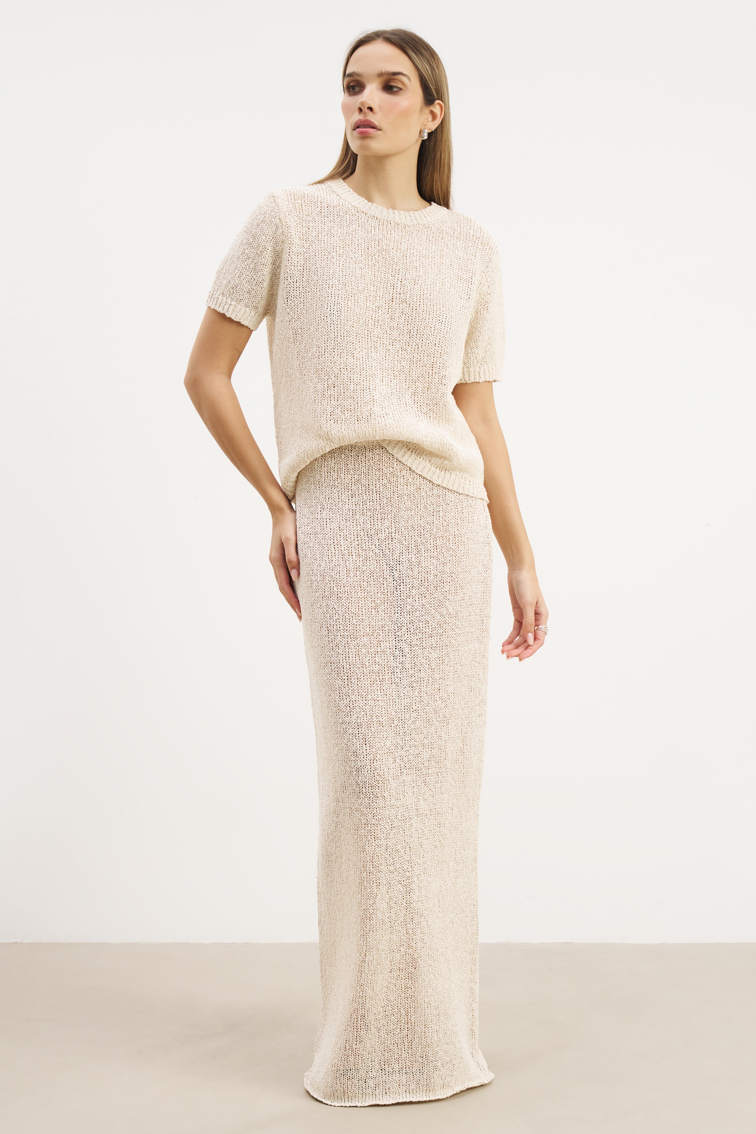 Crochet Knit Maxi Skirt - Cream