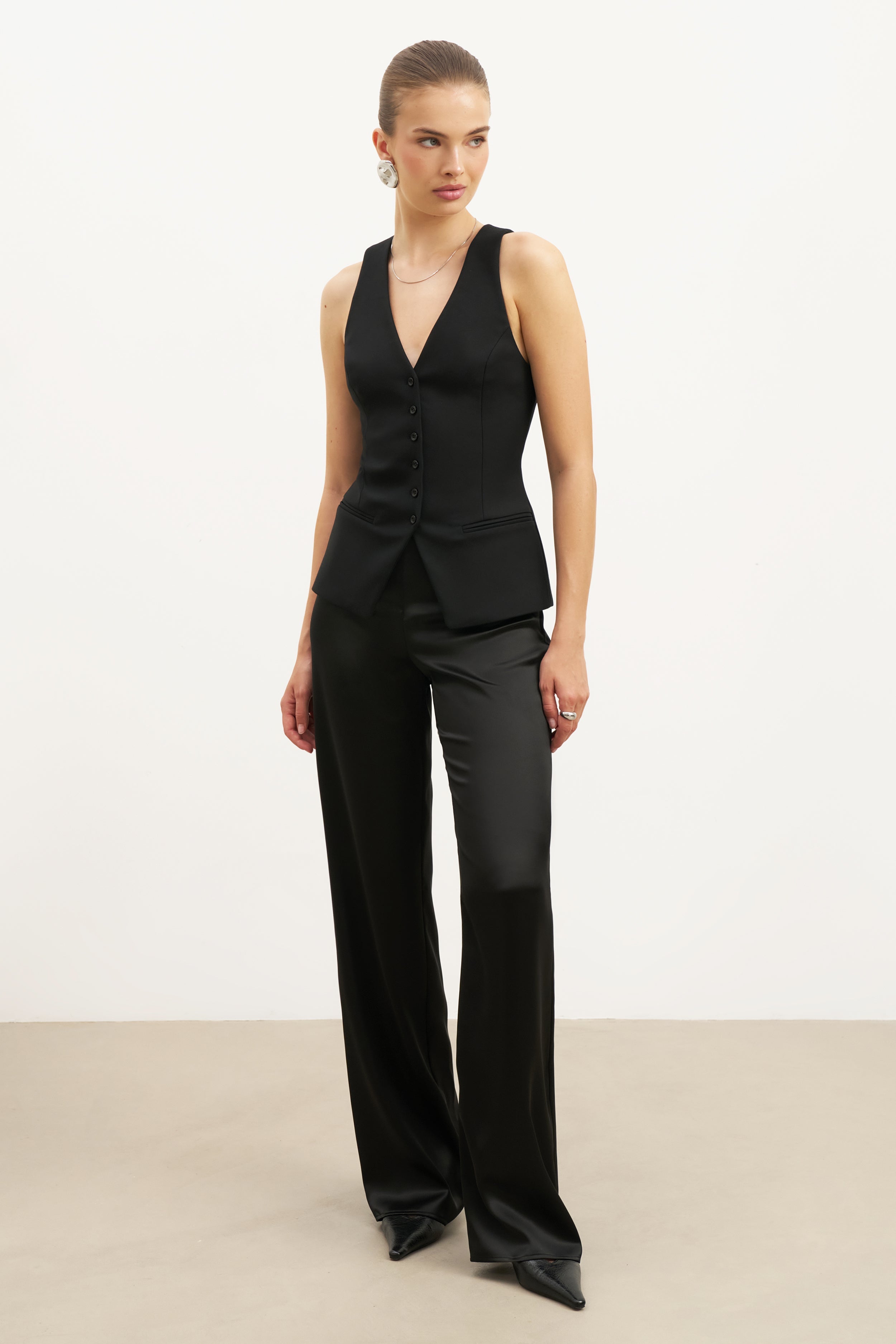 Tailored V-Neck Hourglass Waistcoat - Black