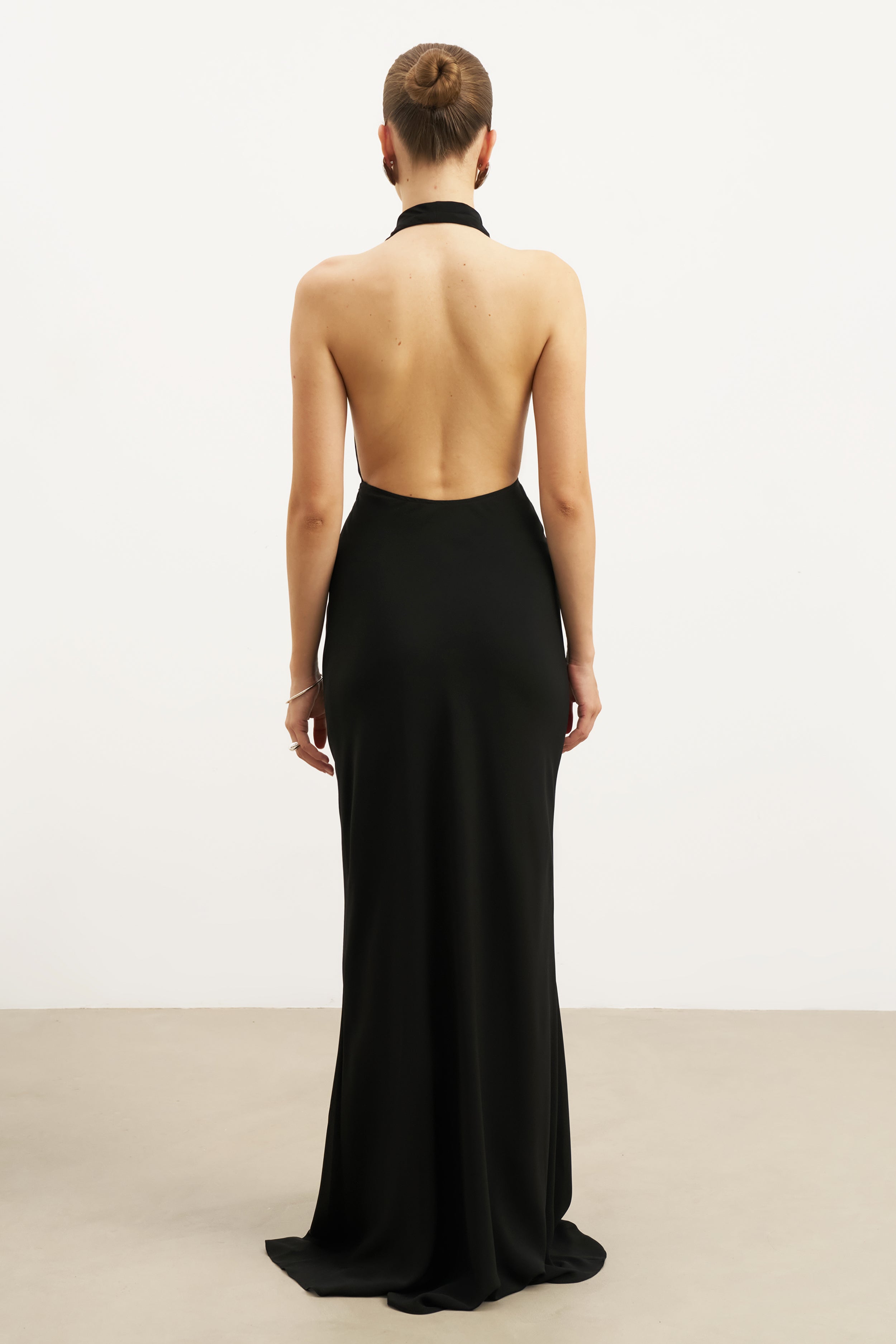 Chiffon Plunging Cowl Neck Maxi Dress - Black