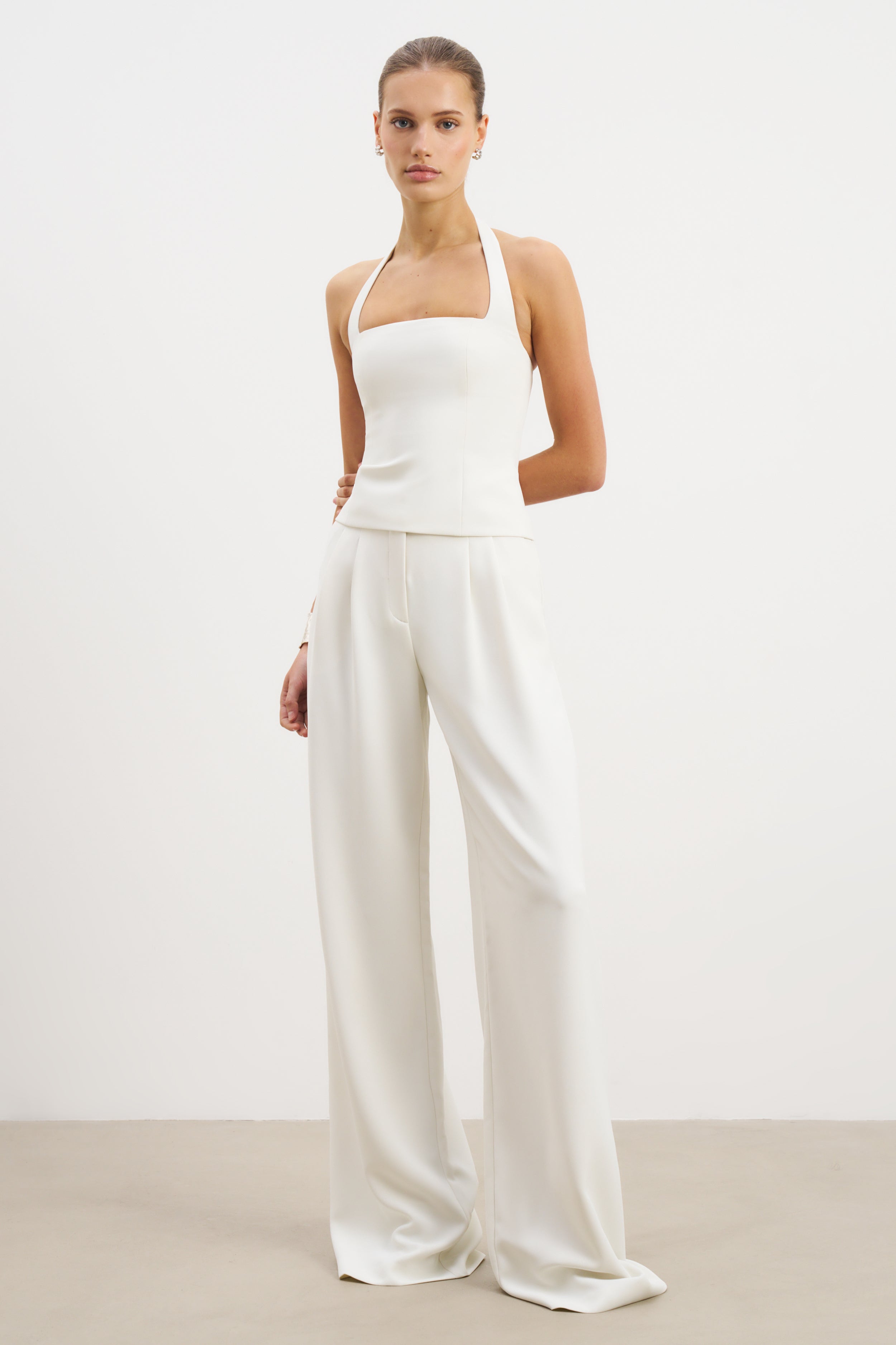 Effortless Tailored Halter Bodice Top - White