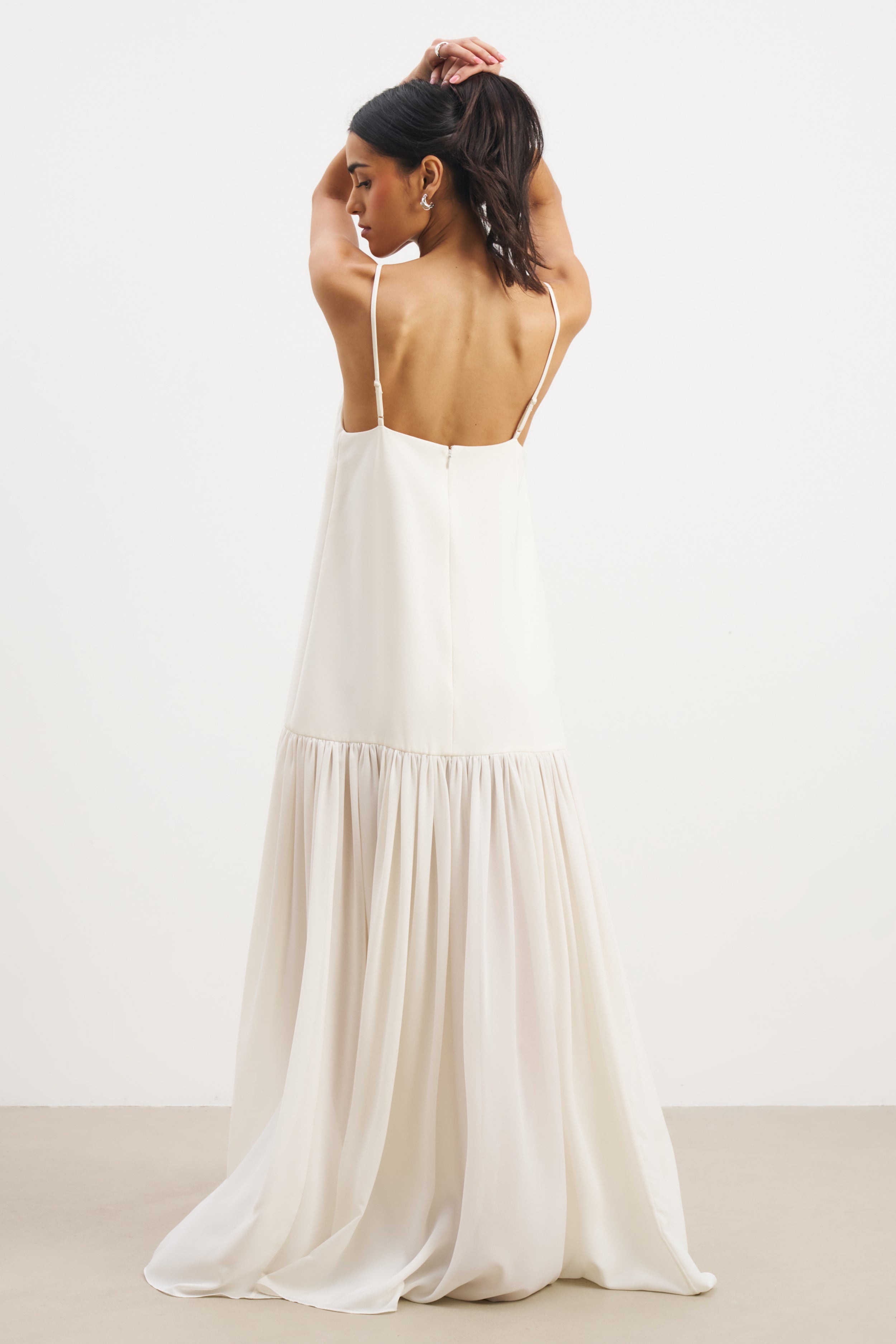 Flowing Dropped Waist Maxi Dress - Cream