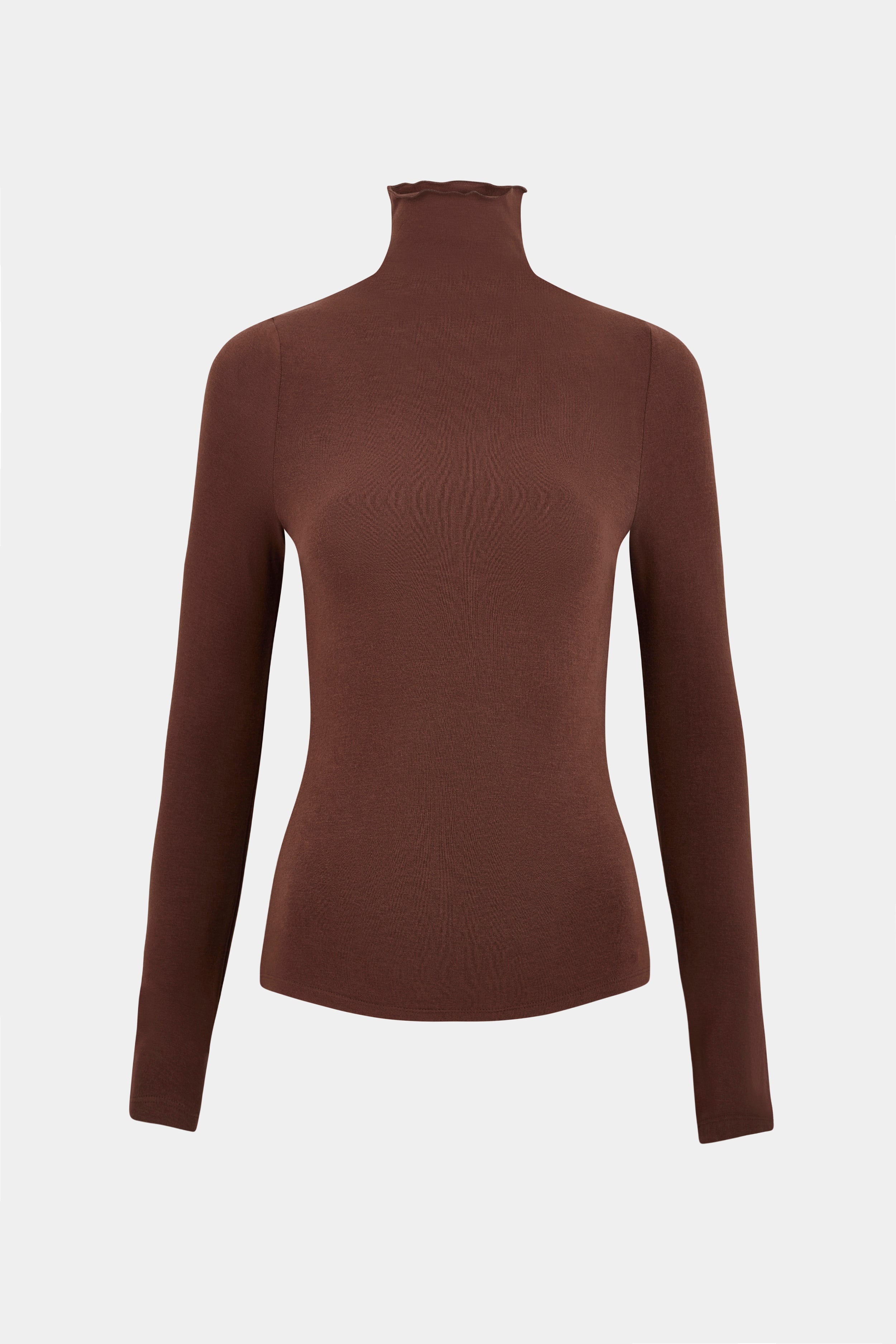 Semi Sheer High Neck Longsleeve Top - Carob