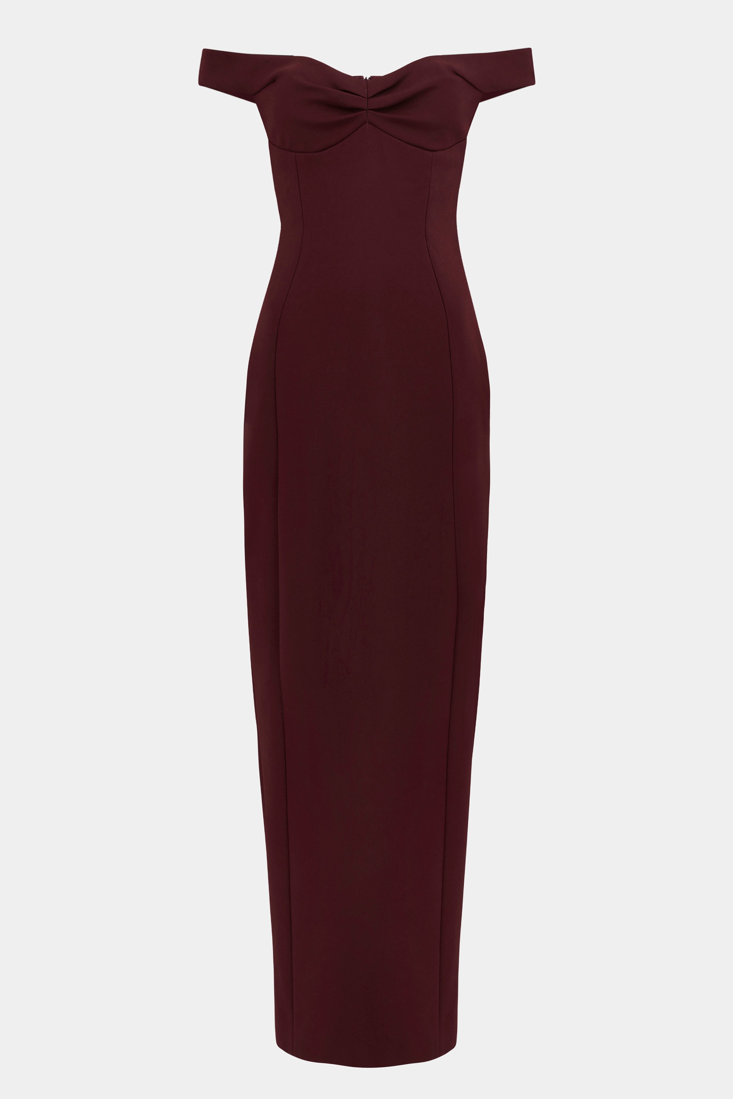 Tailored Ruched Bardot Midi Dress - Mulberry