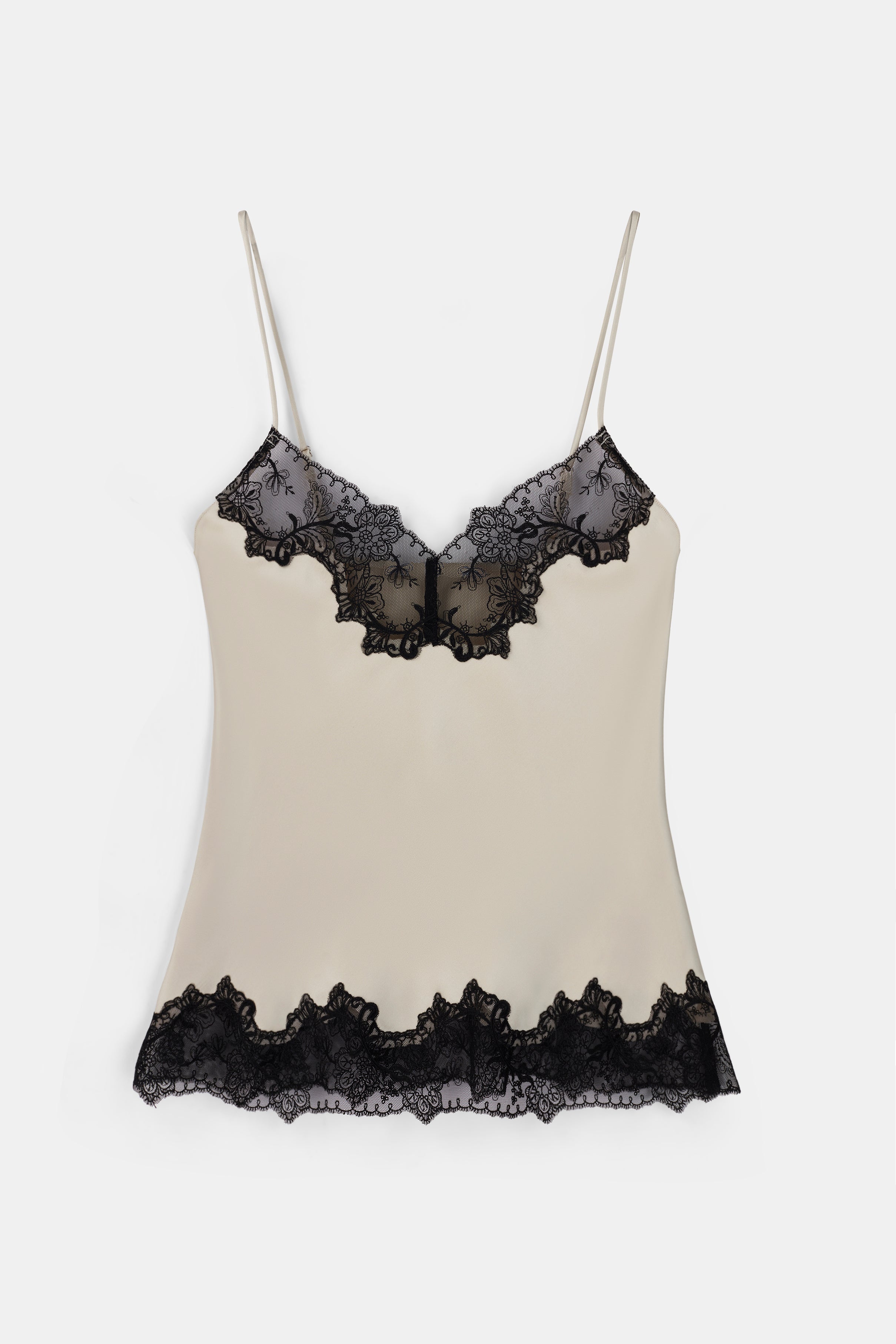 Satin Lace Detail Camisole - Champagne/Black