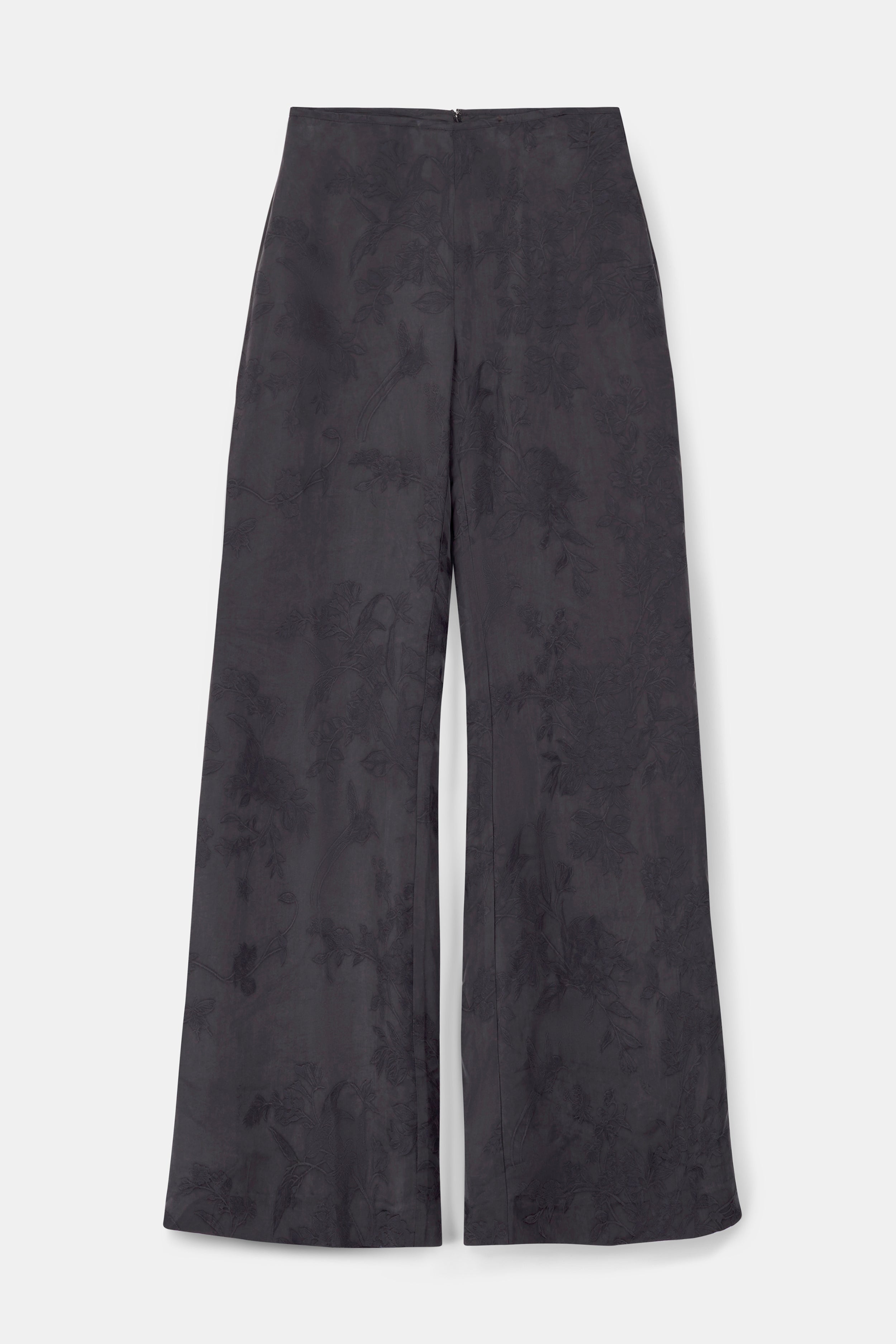 Cupro Jacquard Tailored Wide Leg Trousers - Charcoal