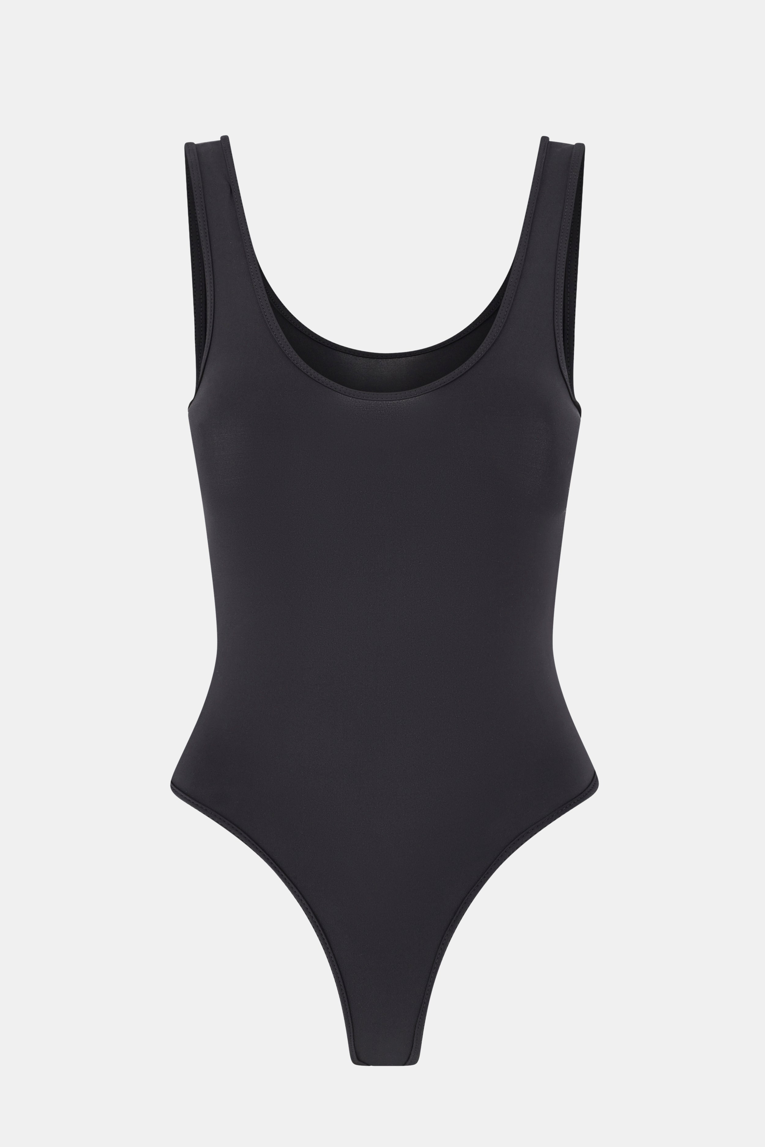 Semi Sheer Scoop Neck Bodysuit - Black