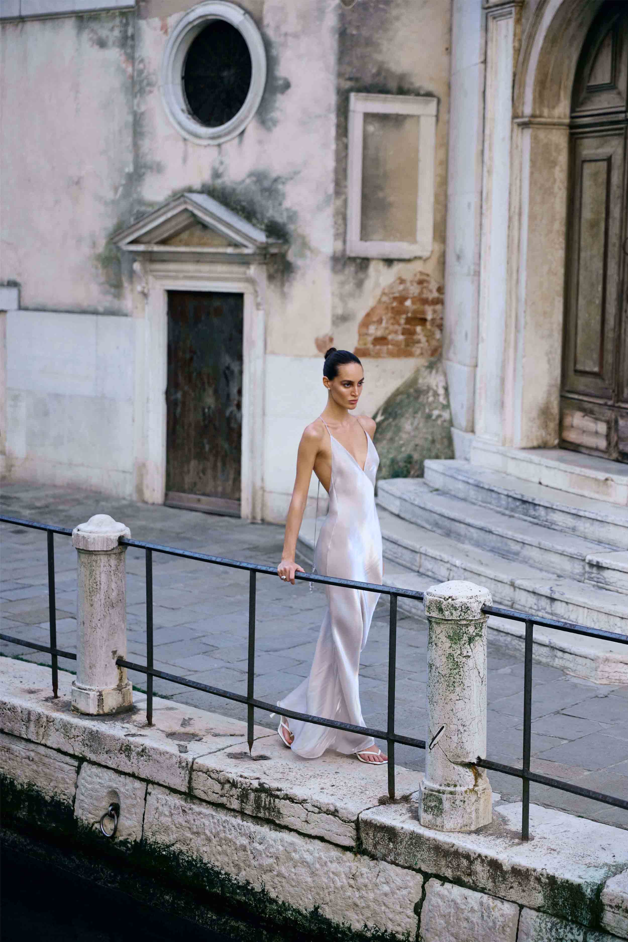 Pearl Detail Plunging Birthday Gown - Oyster Pearl