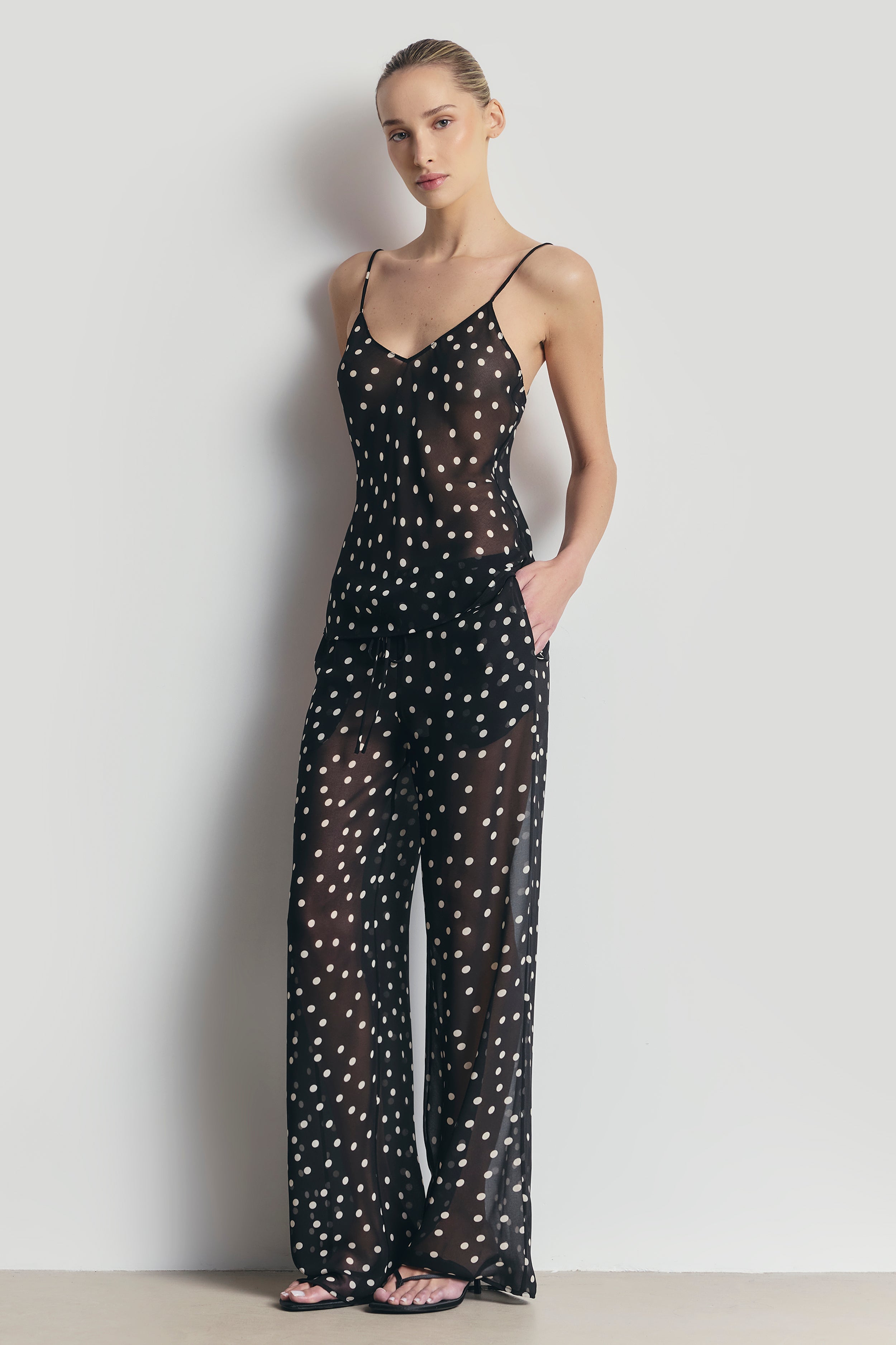 Chiffon V Neck Camisole Top - Maxi Polka Dot