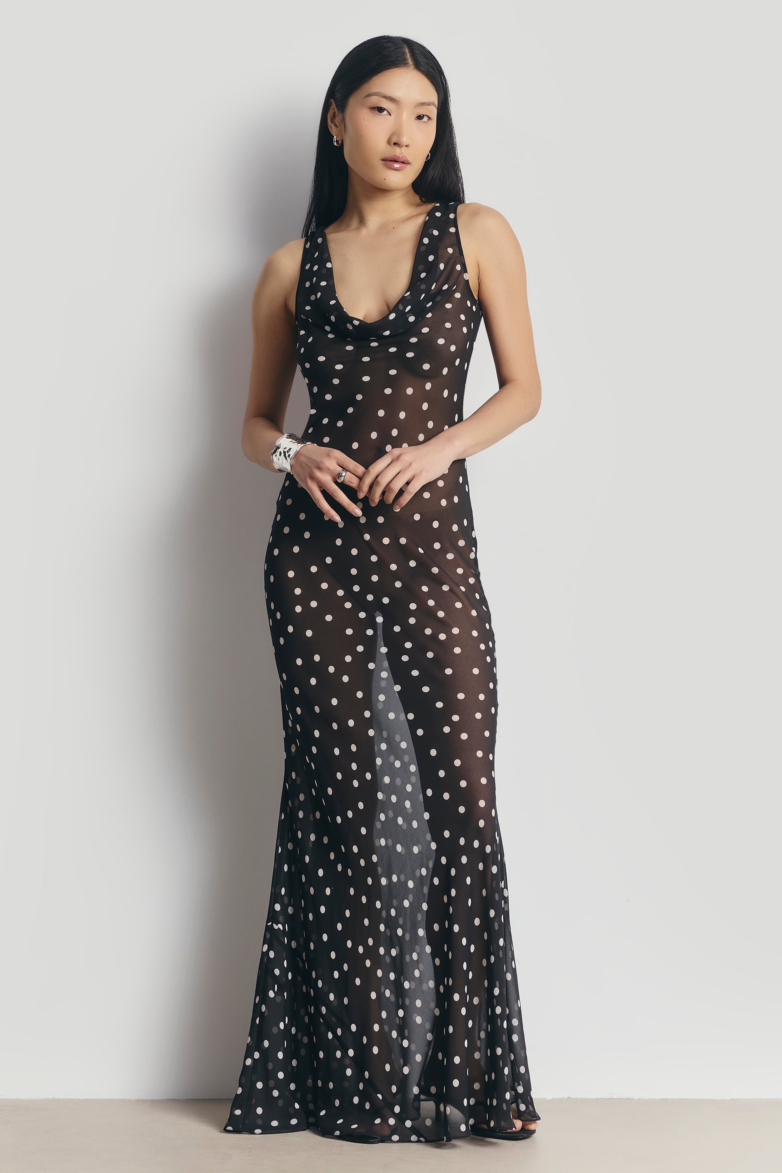 Chiffon Cowl Neck Gown - Maxi Polka Dot | BOA US Chiffon Cowl Neck Gown - Maxi Polka Dot | BOA US