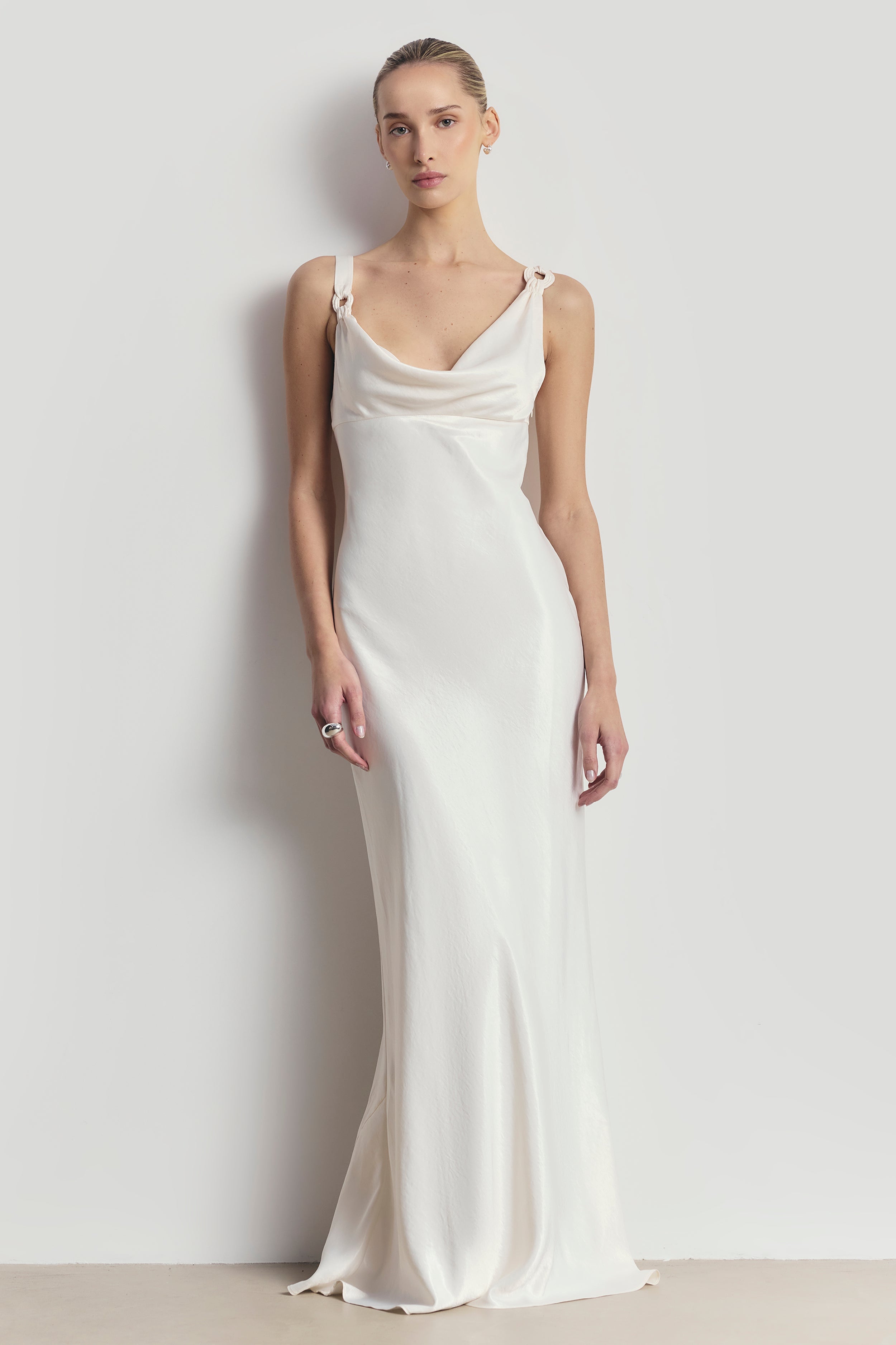 High Gloss Satin Cowl Neck Gown - Cream | BOA US