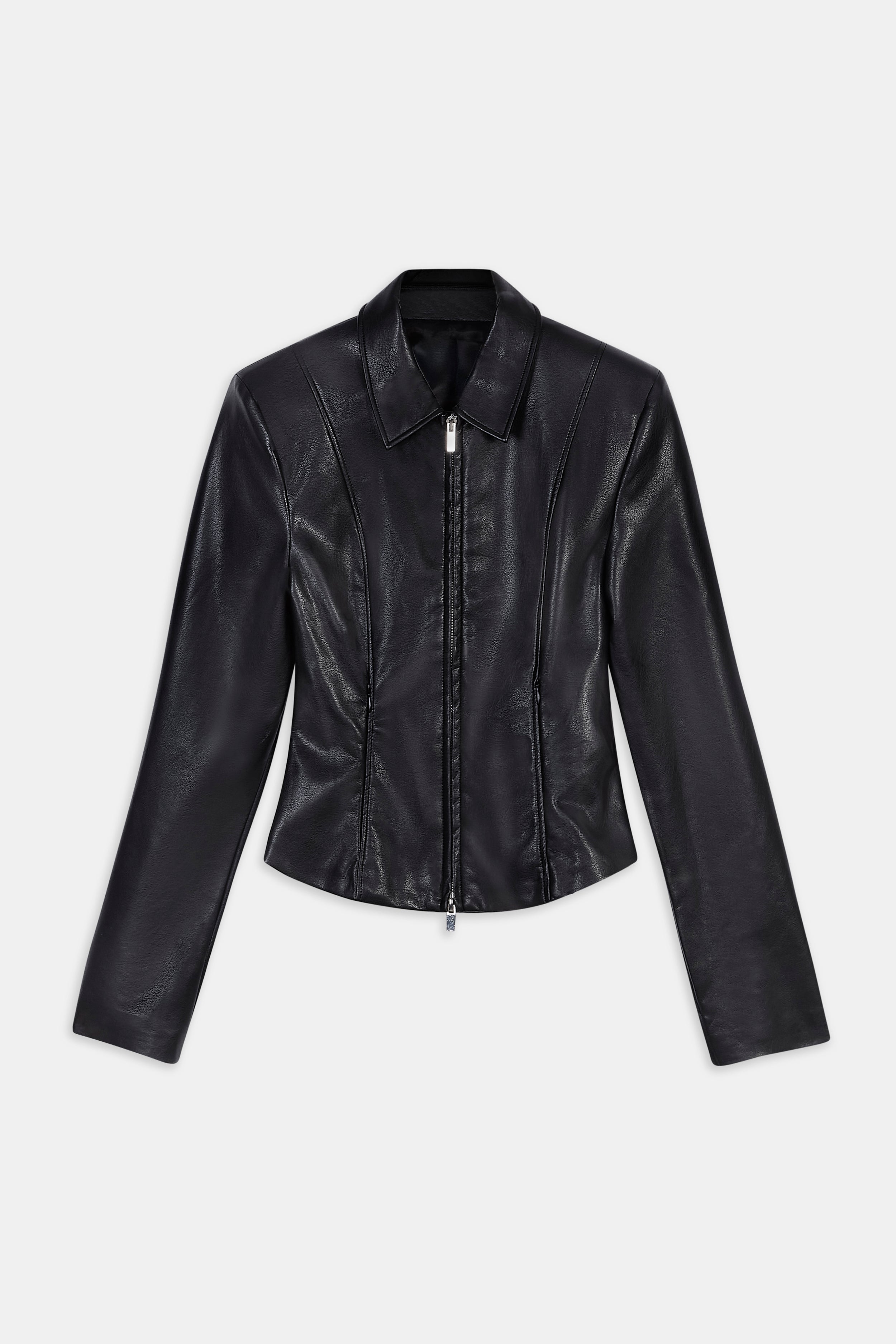 90's Slim Fit Leather Jacket - Black
