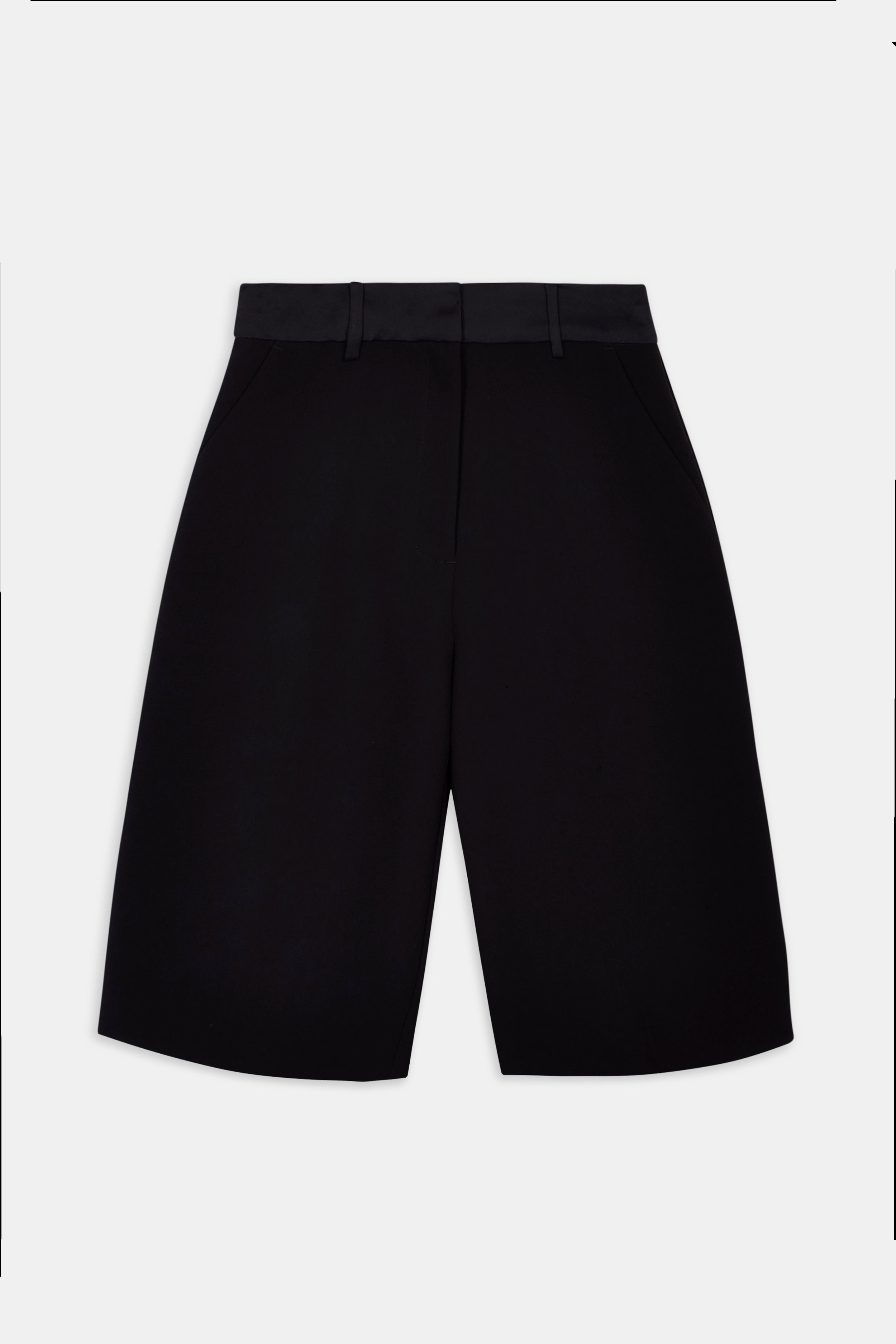 Satin Detail Longline Shorts - Black