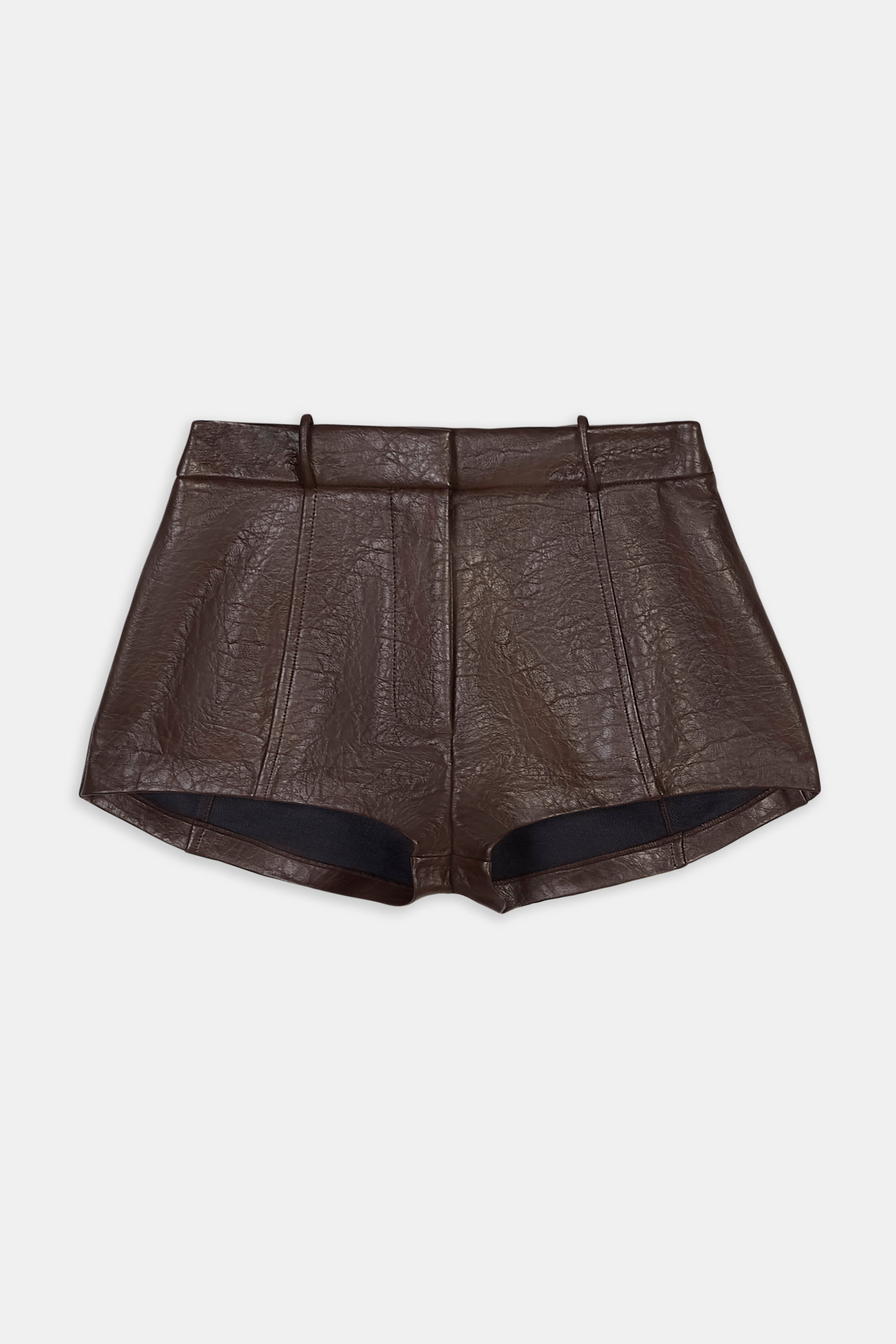 Tailored Leather Micro Shorts - Carob