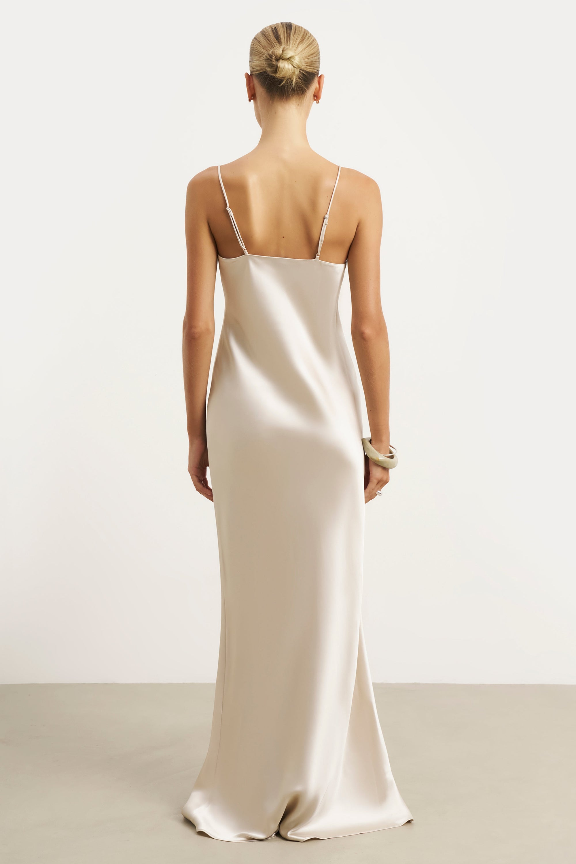 Satin Lace Detail Camisole Maxi Dress - Champagne