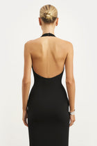 Plunging V Neck Halter Gown - Black