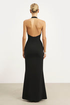 Plunging V Neck Halter Gown - Black