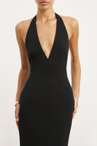 Plunging V Neck Halter Gown - Black