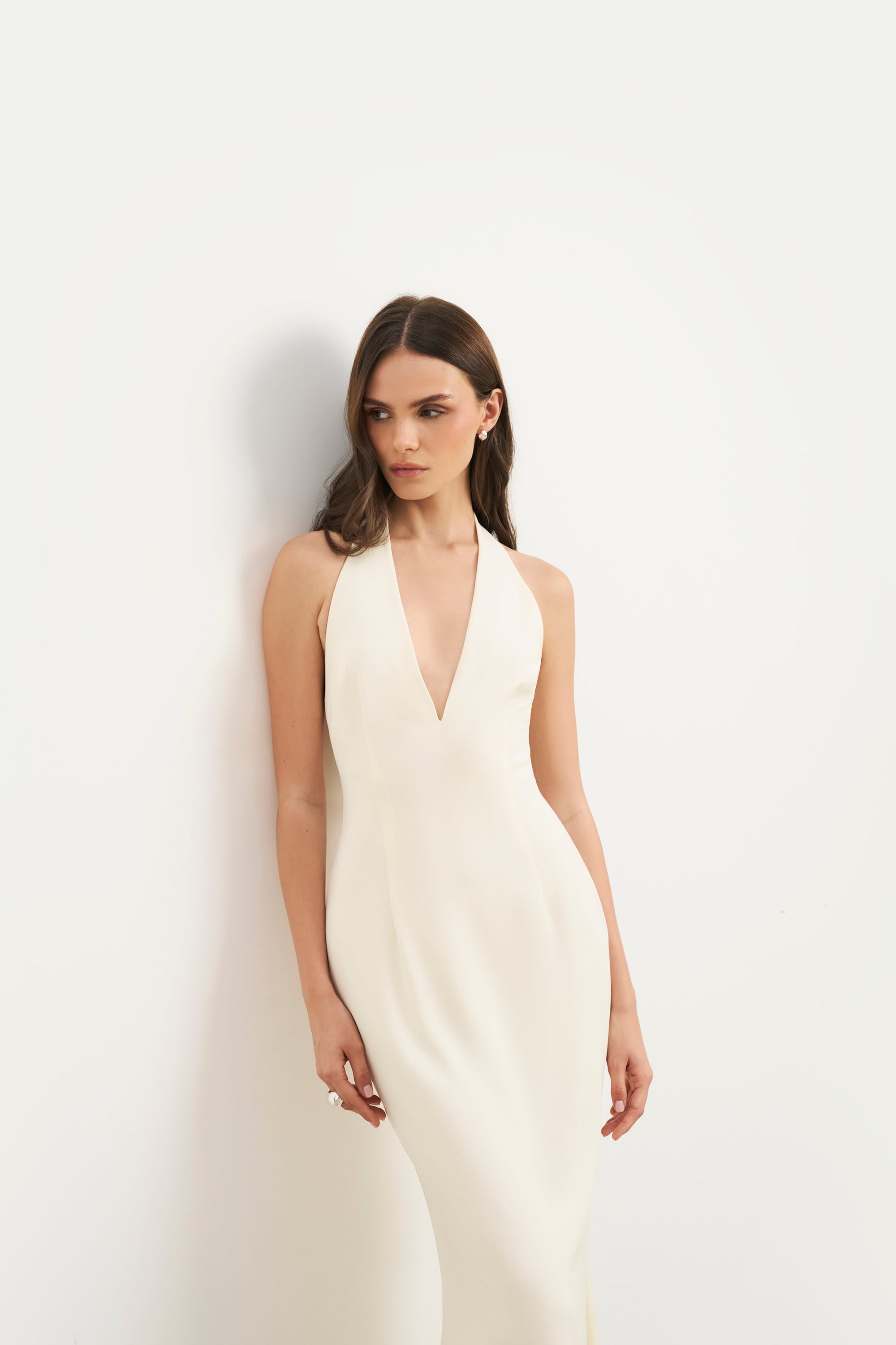 Plunging V Neck Halter Gown - Cream | BOA US Plunging V Neck Halter Gown - Cream | BOA US
