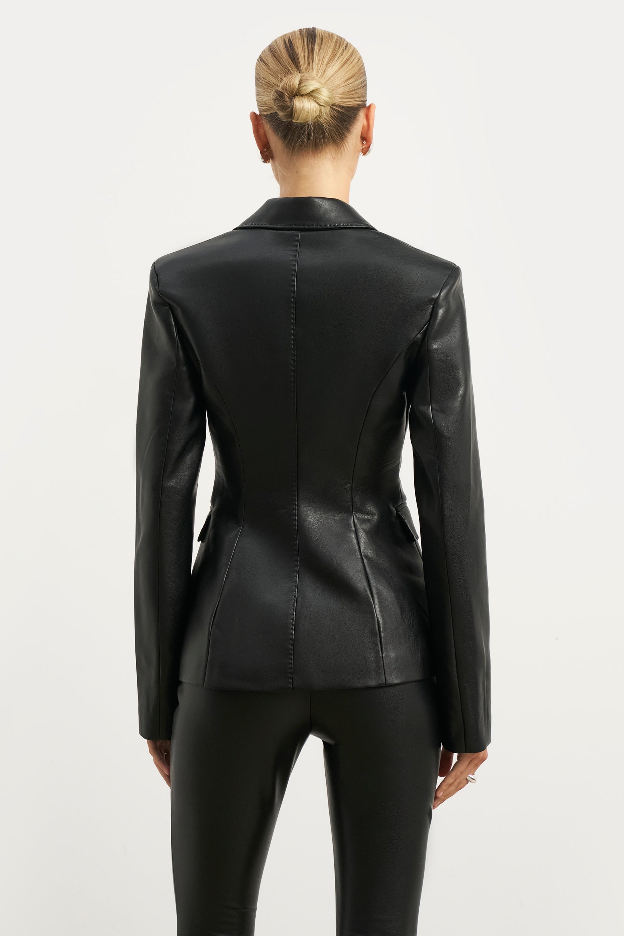 Cinched Waist Leather Blazer - Black | BOA US Cinched Waist Leather Blazer - Black | BOA US
