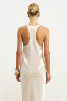 Crushed Satin Plunge U Neck Tank Top - Champagne