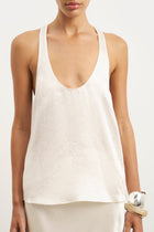 Crushed Satin Plunge U Neck Tank Top - Champagne