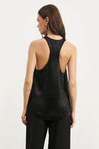 Crushed Satin Plunge U Neck Tank Top - Black