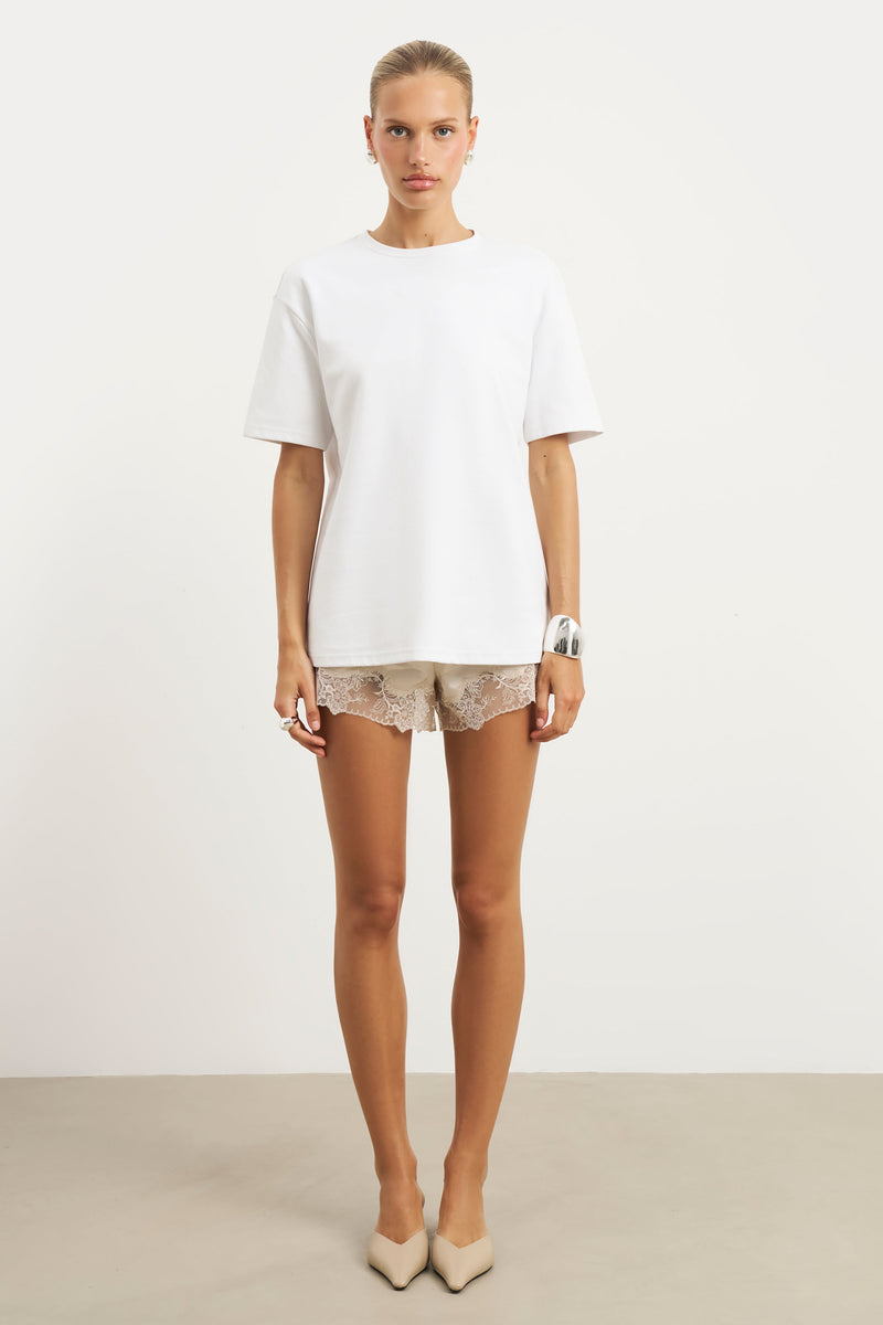 Satin Lace Detail Shorts - Champagne