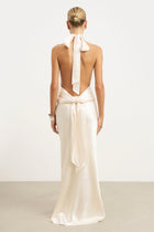 Crushed Satin Bias Cut Maxi Skirt - Champagne