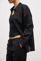 Linen Long Sleeve Boyfriend Shirt - Black