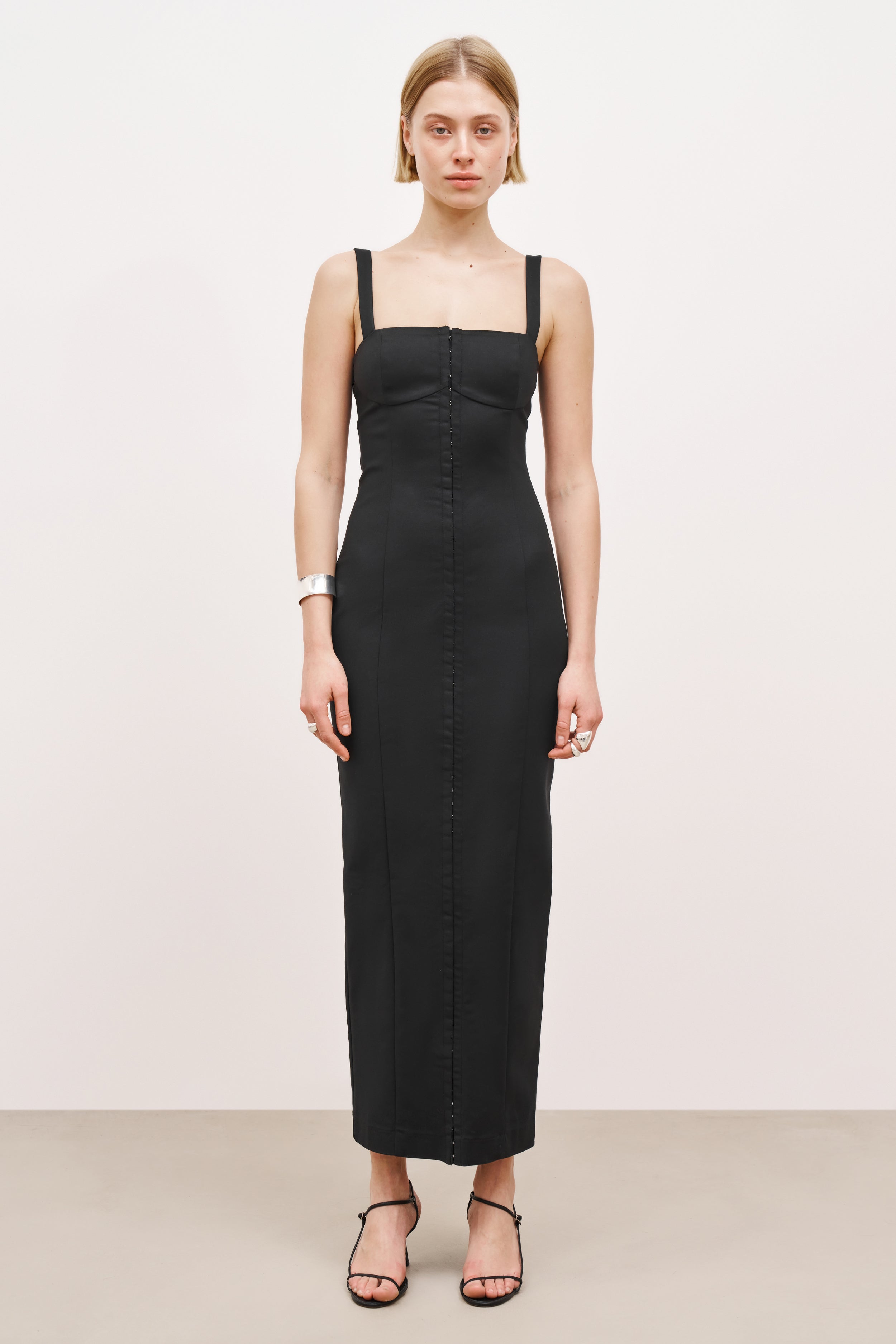 Square Neck Corset Maxi Dress - Black