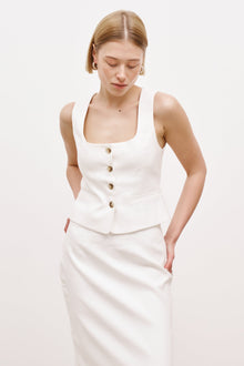 Scoop Neck Linen Waistcoat - White