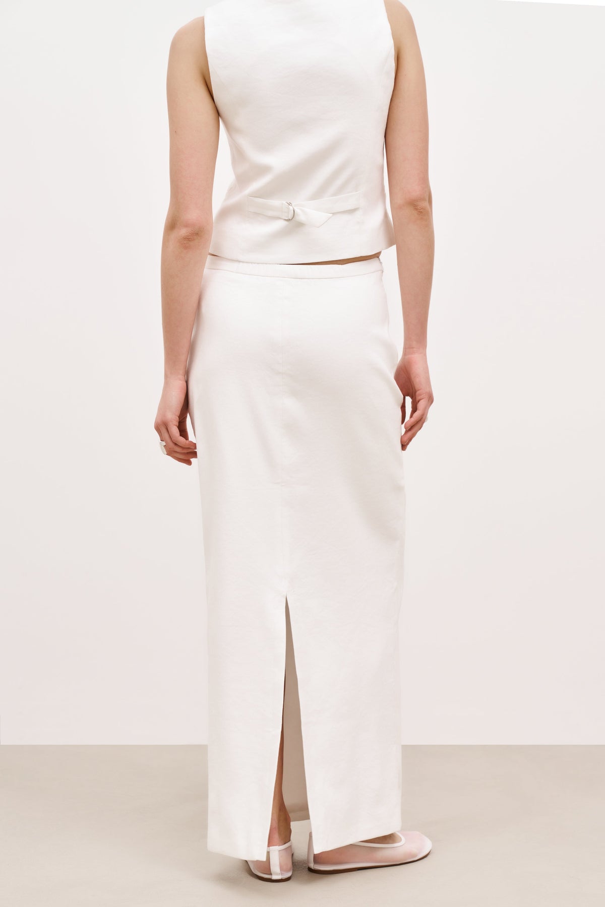 Mid Rise Linen Maxi Skirt - White
