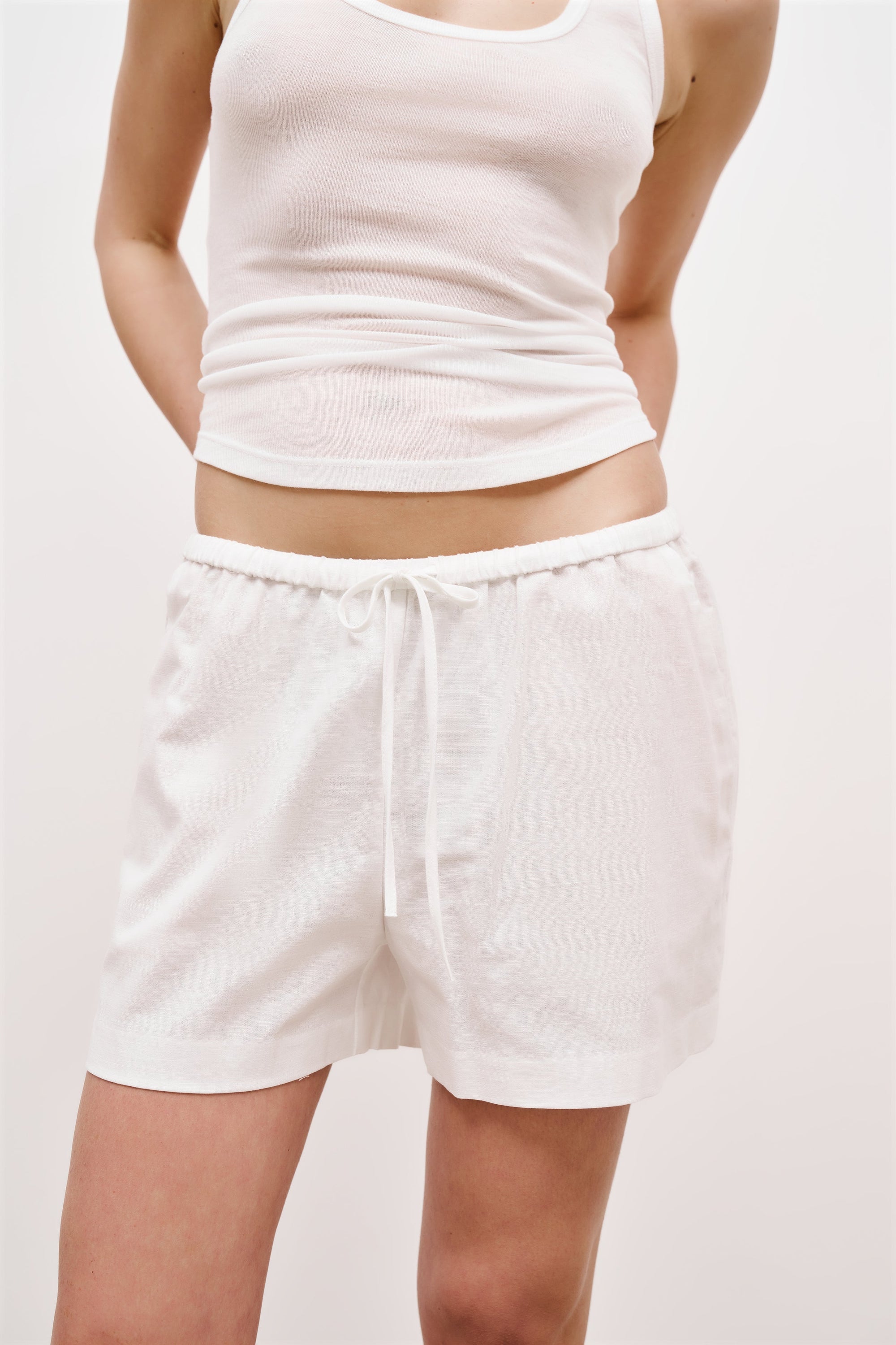 Linen Drawstring Shorts - White