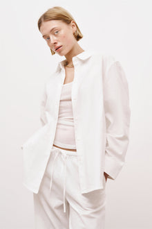 Linen Long Sleeve Boyfriend Shirt - White