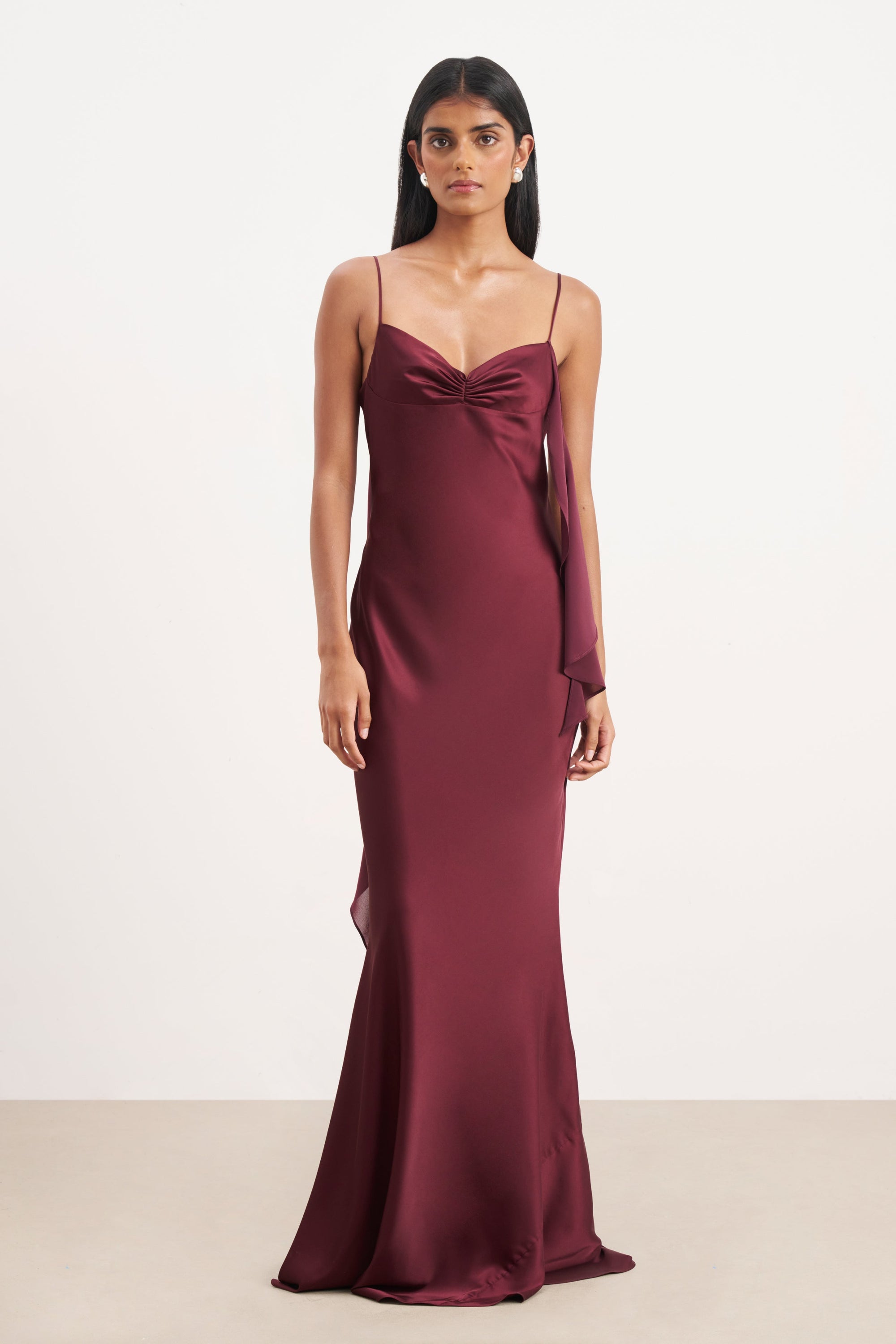 Ruched Bust Satin Slip Dress - Mulberry | BOA US Ruched Bust Satin Slip Dress - Mulberry | BOA US
