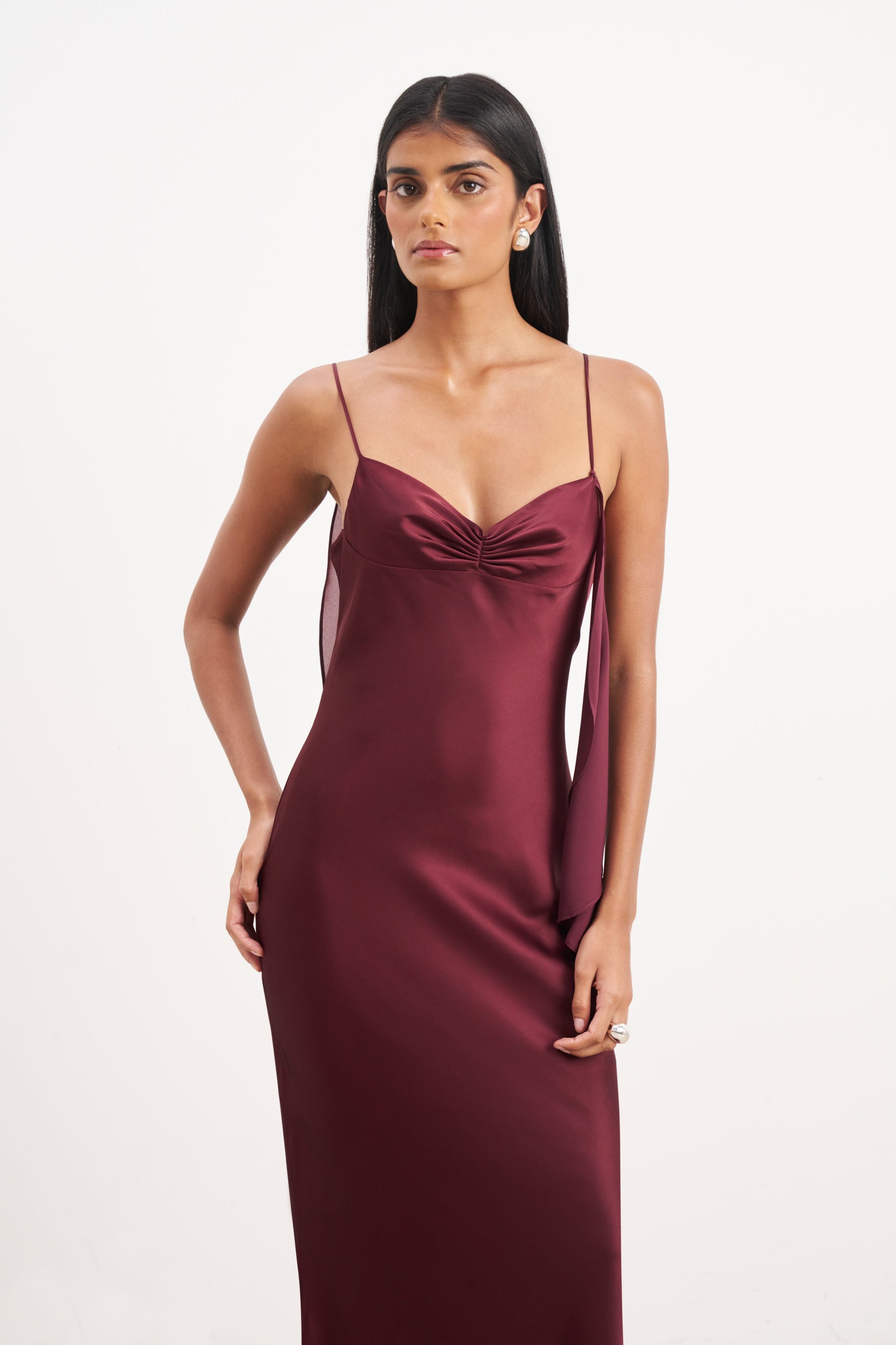 Ruched Bust Satin Slip Dress - Mulberry | BOA US Ruched Bust Satin Slip Dress - Mulberry | BOA US