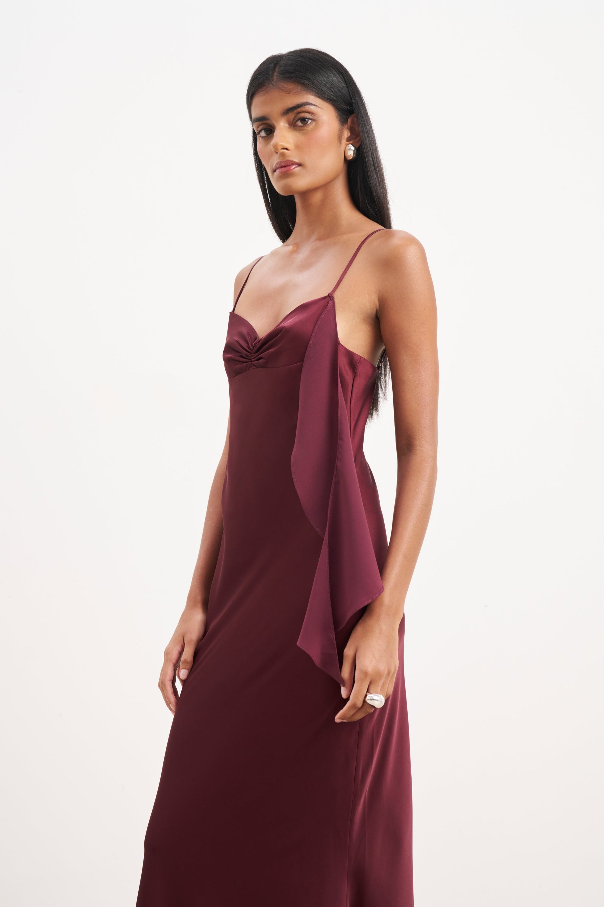 Ruched Bust Satin Slip Dress - Mulberry | BOA US Ruched Bust Satin Slip Dress - Mulberry | BOA US