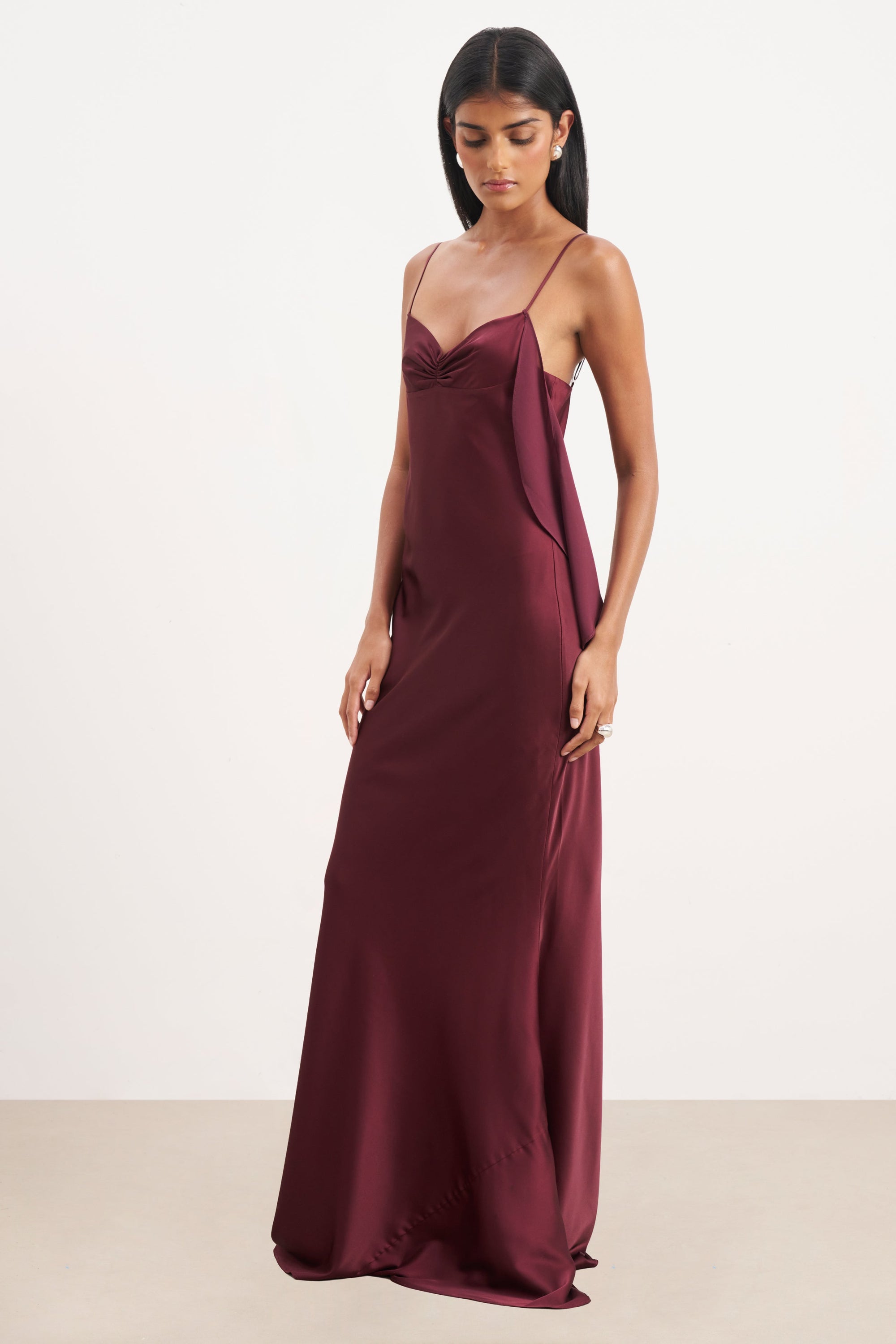 Ruched Bust Satin Slip Dress - Mulberry | BOA US Ruched Bust Satin Slip Dress - Mulberry | BOA US