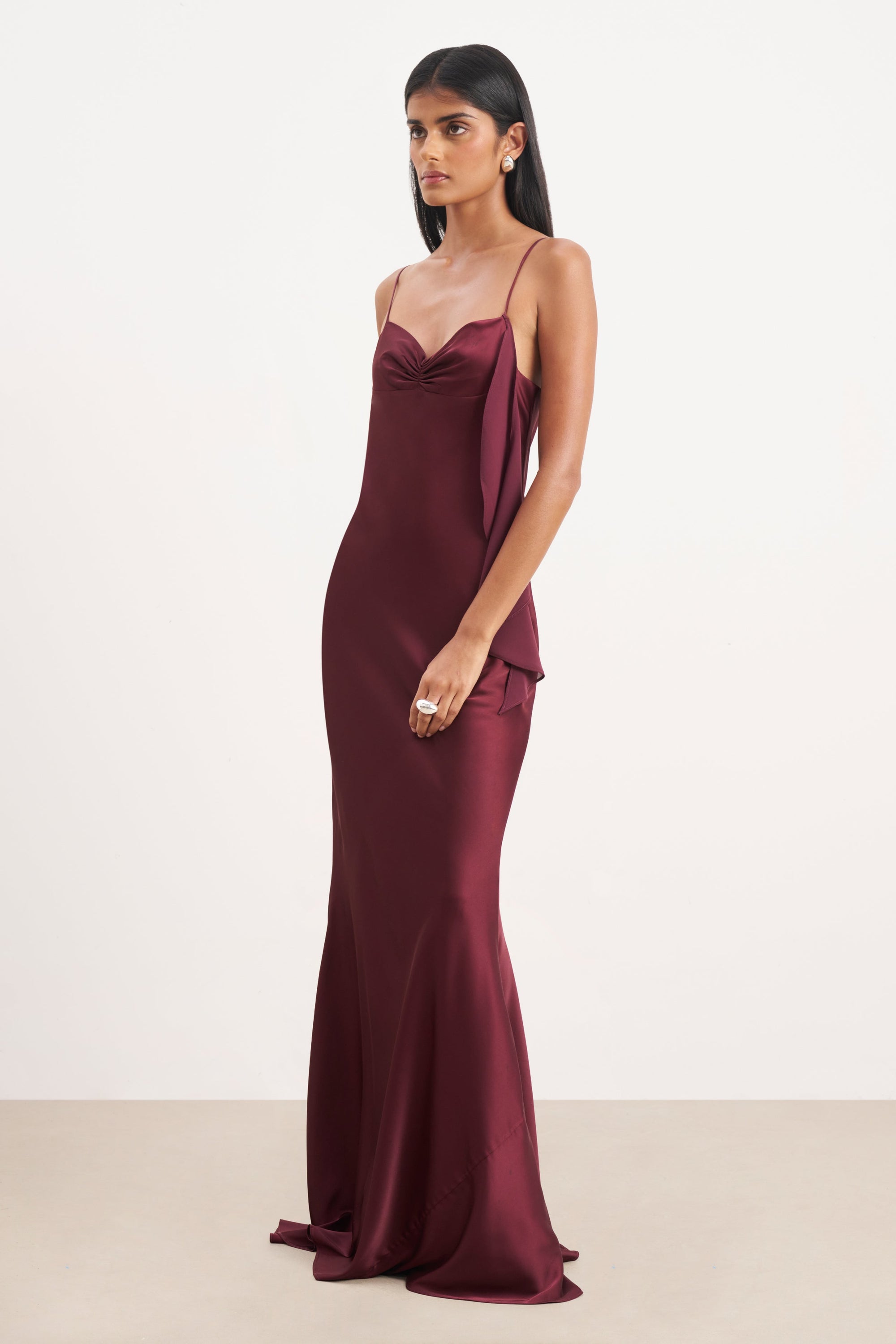 Ruched Bust Satin Slip Dress - Mulberry Ruched Bust Satin Slip Dress - Mulberry
