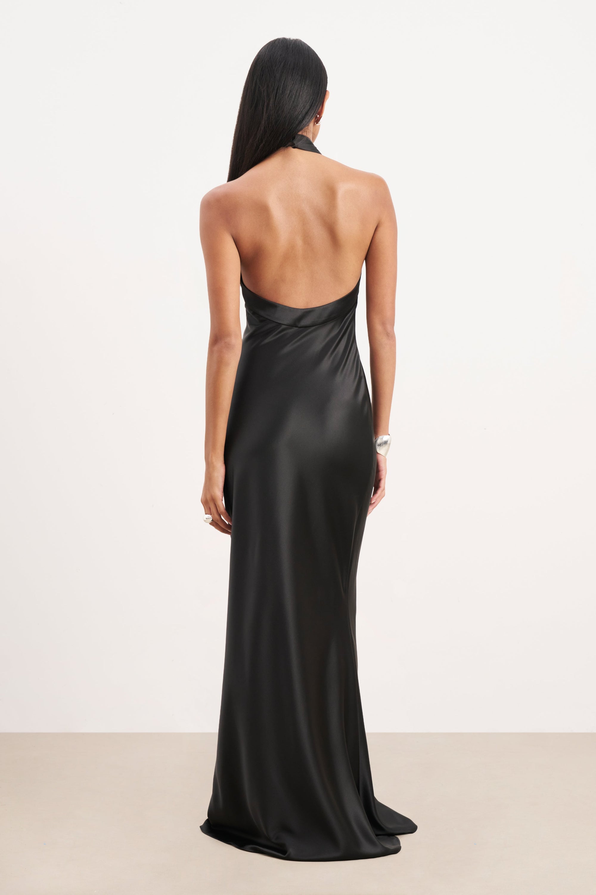 Satin Cross Strap Halter Gown - Black | BOA US Satin Cross Strap Halter Gown - Black | BOA US